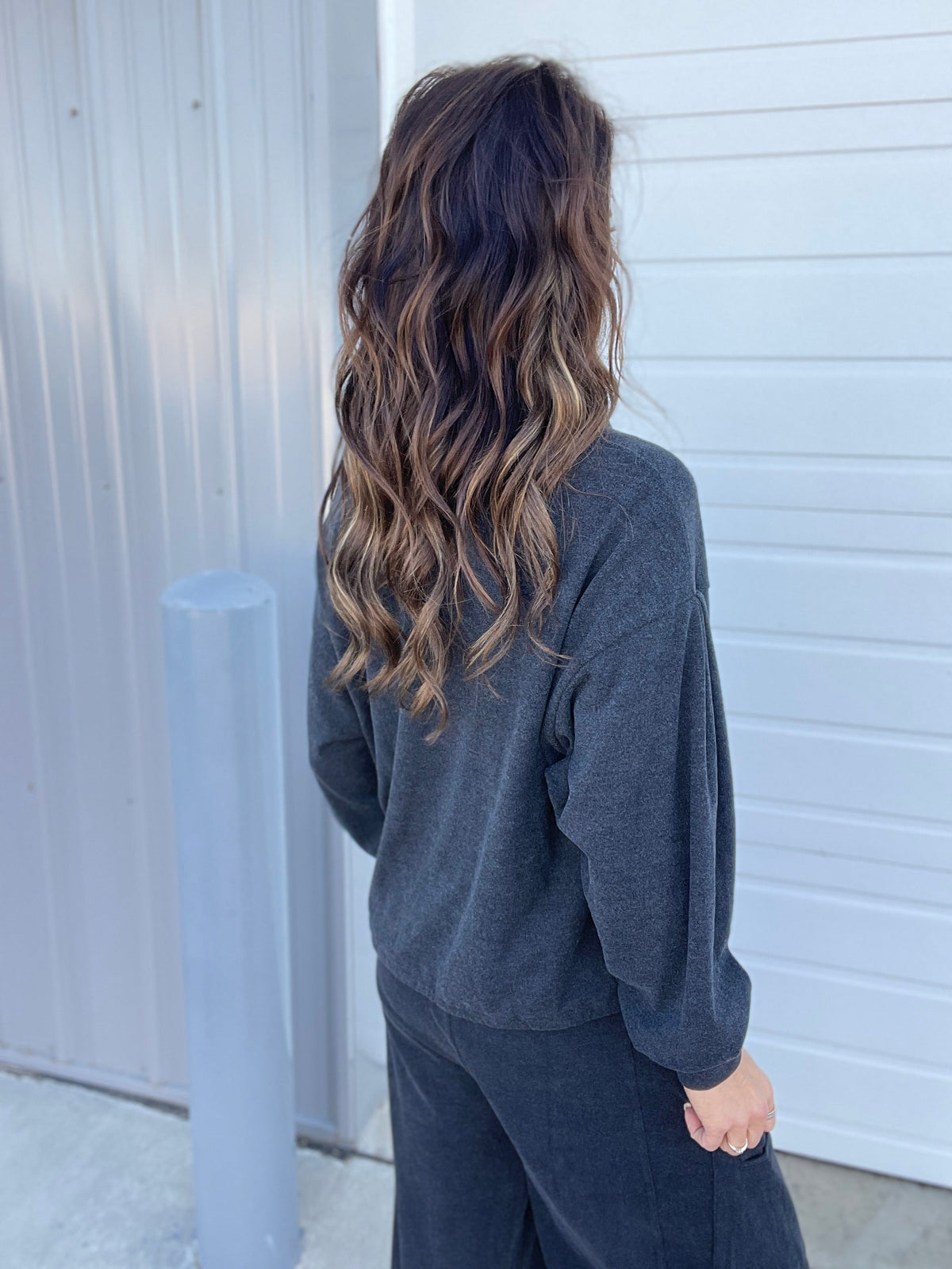 Moving On Brushed Hacci Top In 3 Colors: Charcoal, Cinnamon, Teal *Final Sale*