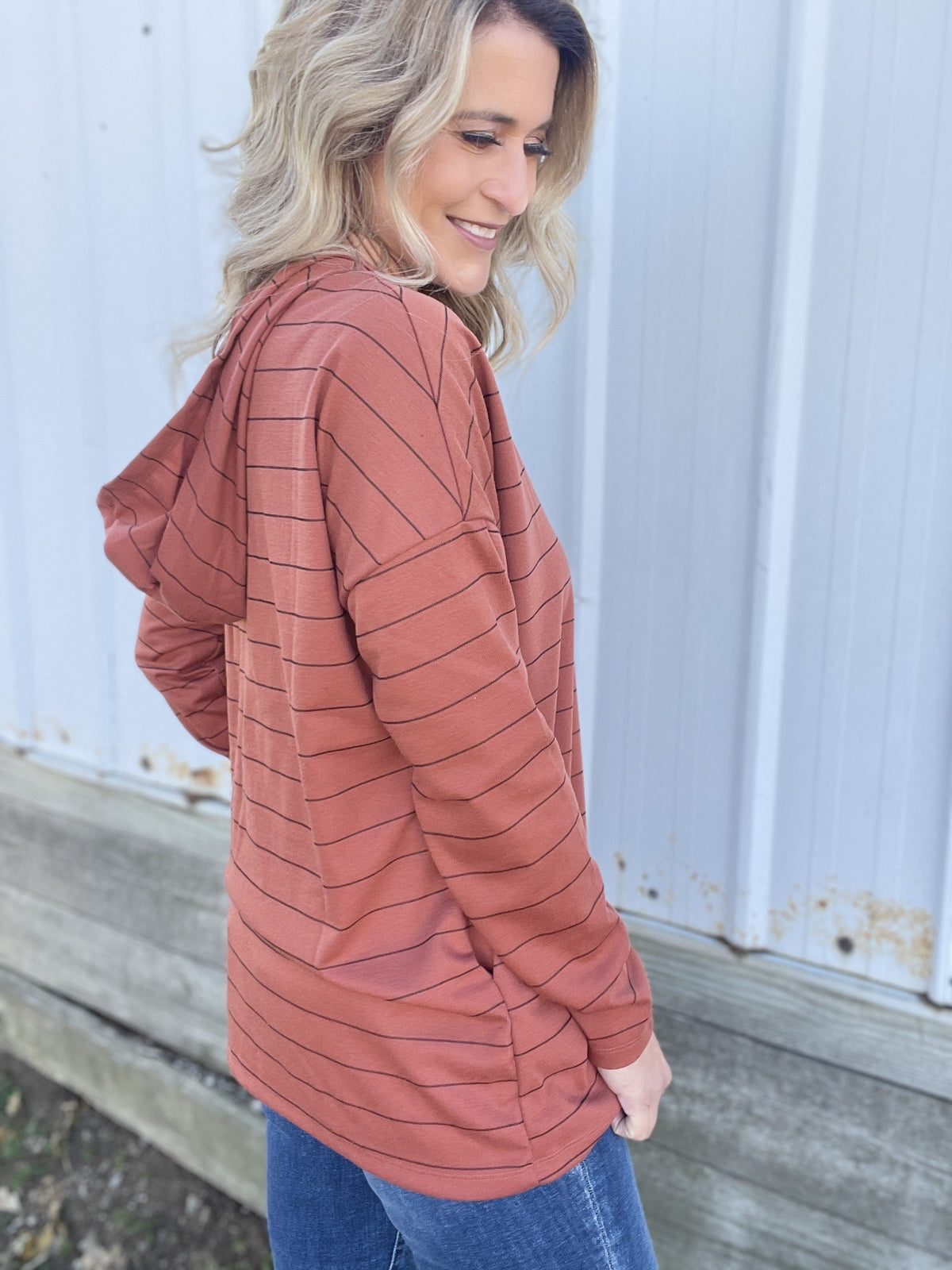 Southbound Stripe Hoodie In Rust *Final Sale*