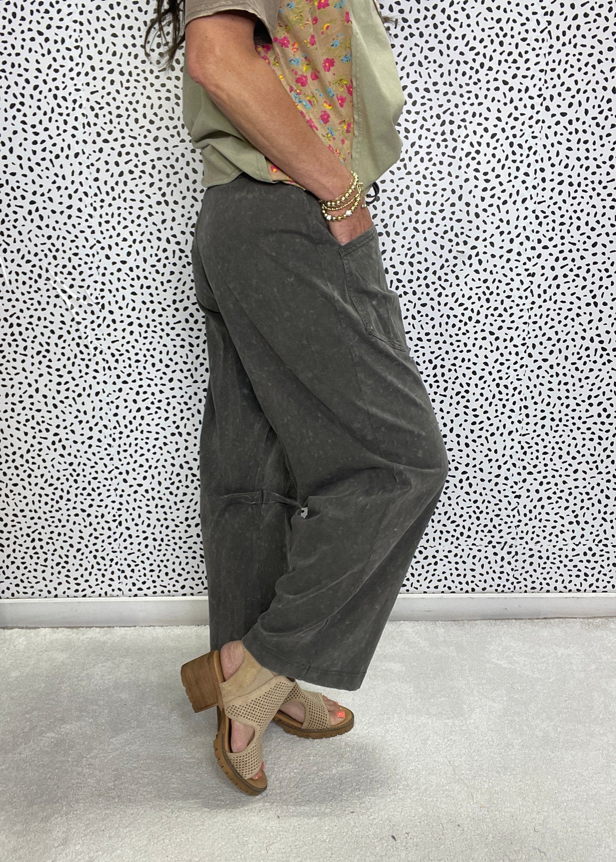 Standing Clear Mineral Washed Terry Knit Pants In Ash *Final Sale*