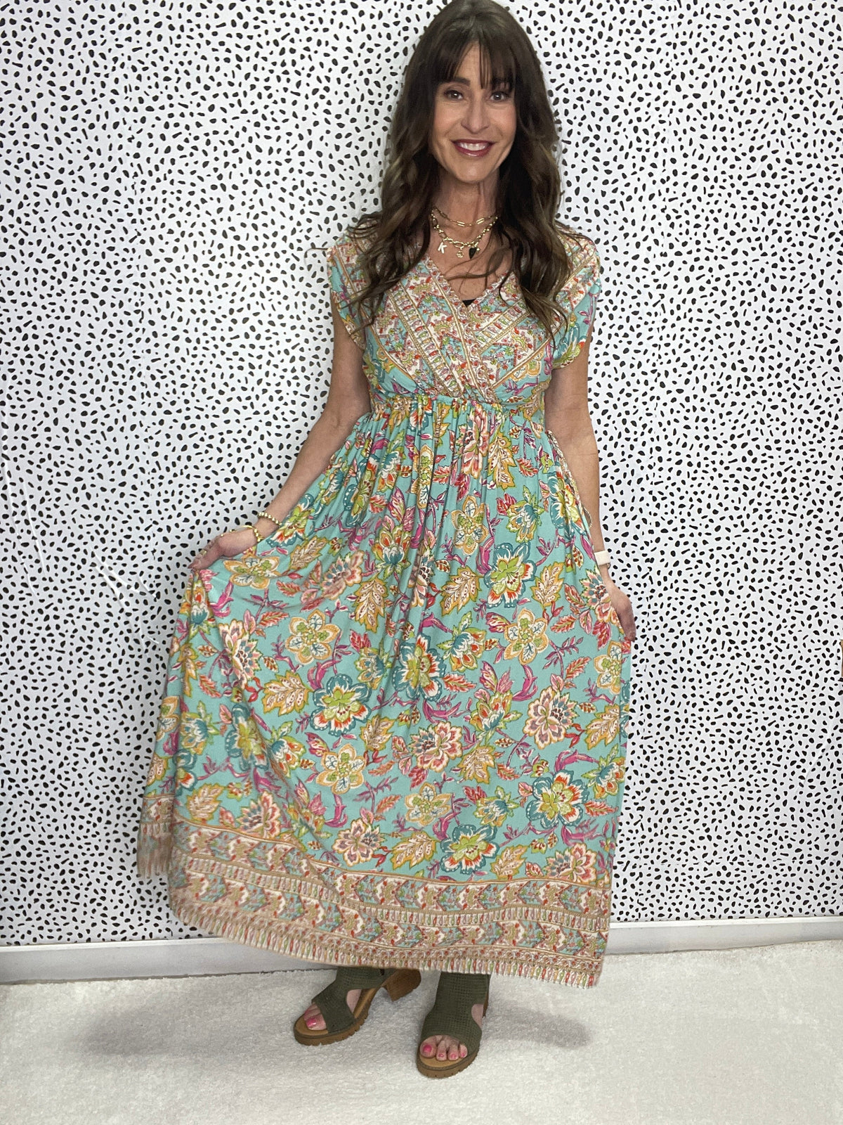 Tassel Breeze Sleeveless Corder Printed Challis Maxi Dress In 2 Colors *Final Sale*