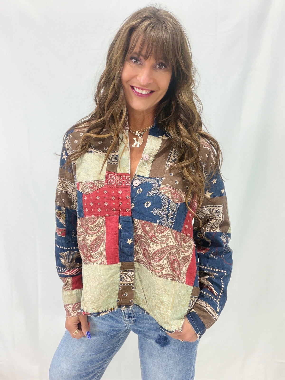 Stars And Stripes Patchwork Button Front Top