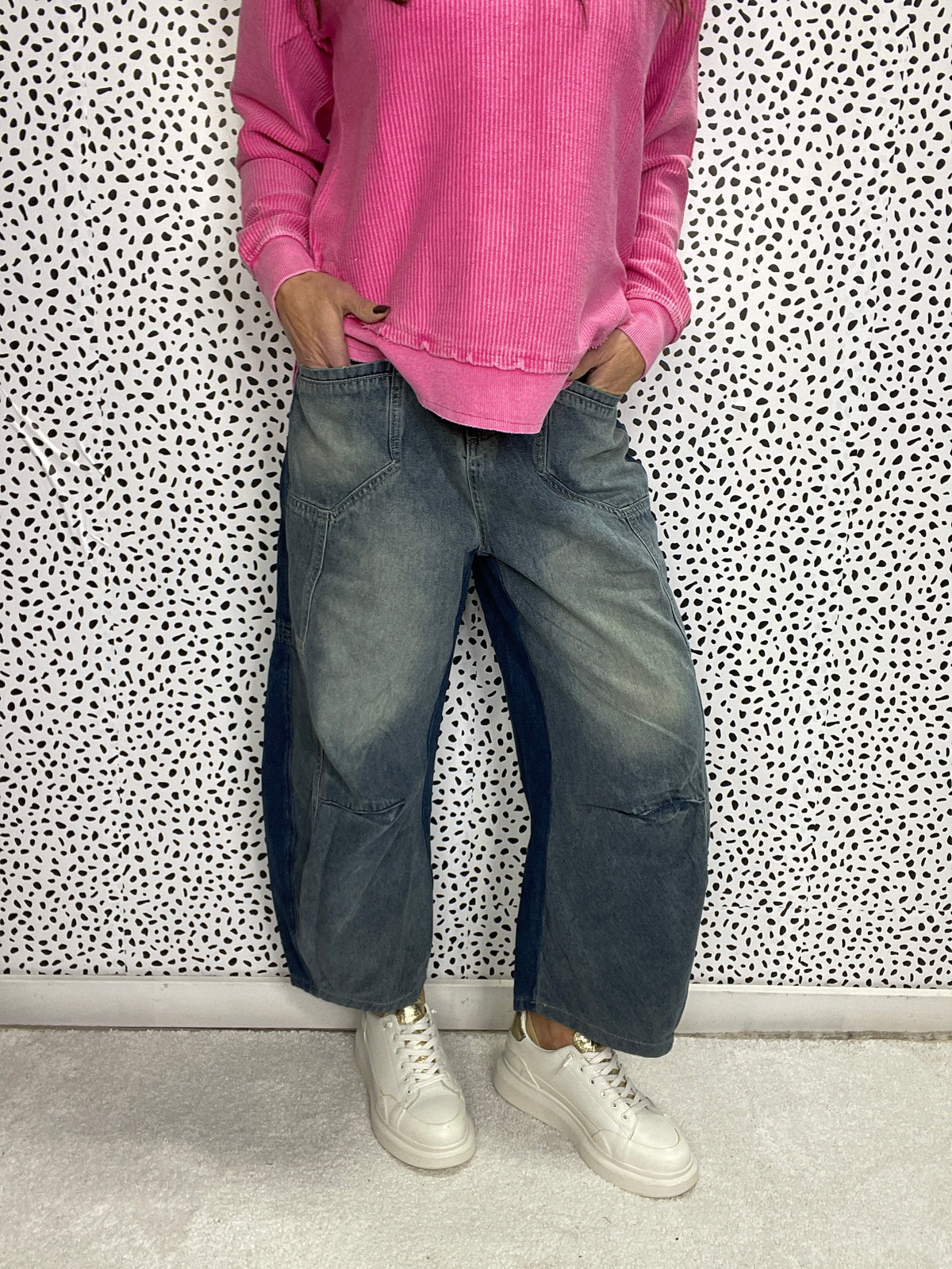 Oli & Hali Stacey Two Toned Washed Barrel Jeans 578 In Denim *Final Sale*