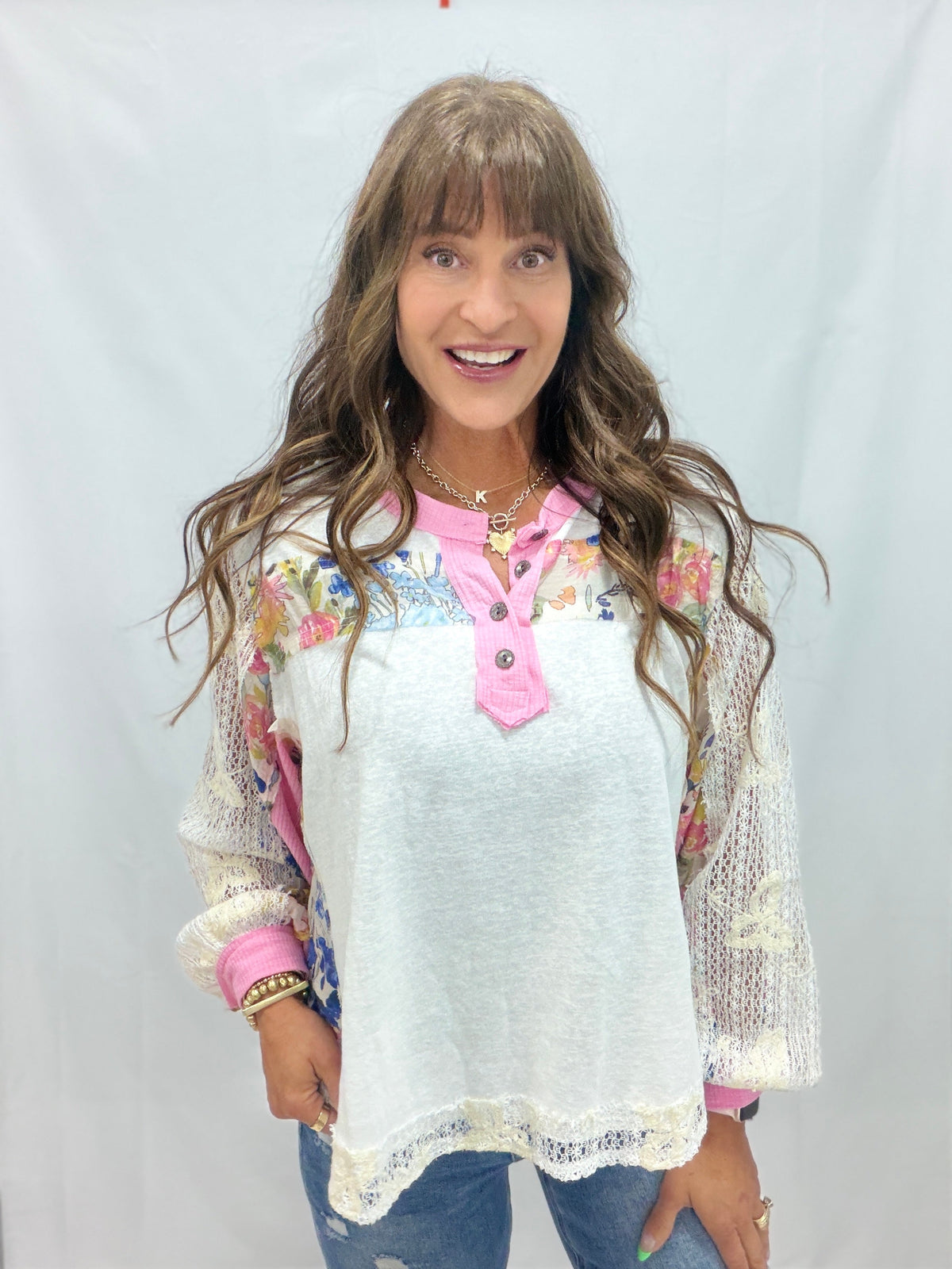 Meadow Daydream Patchwork Henley in 3 Colors