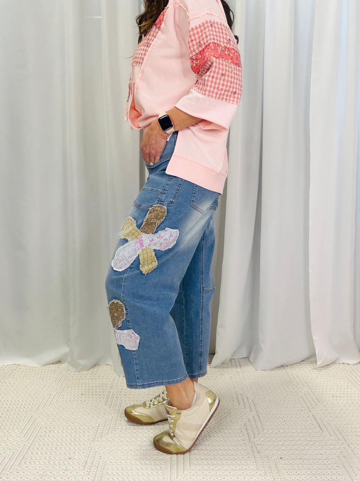 Downtown Flower Patch Barrel Pants In Denim