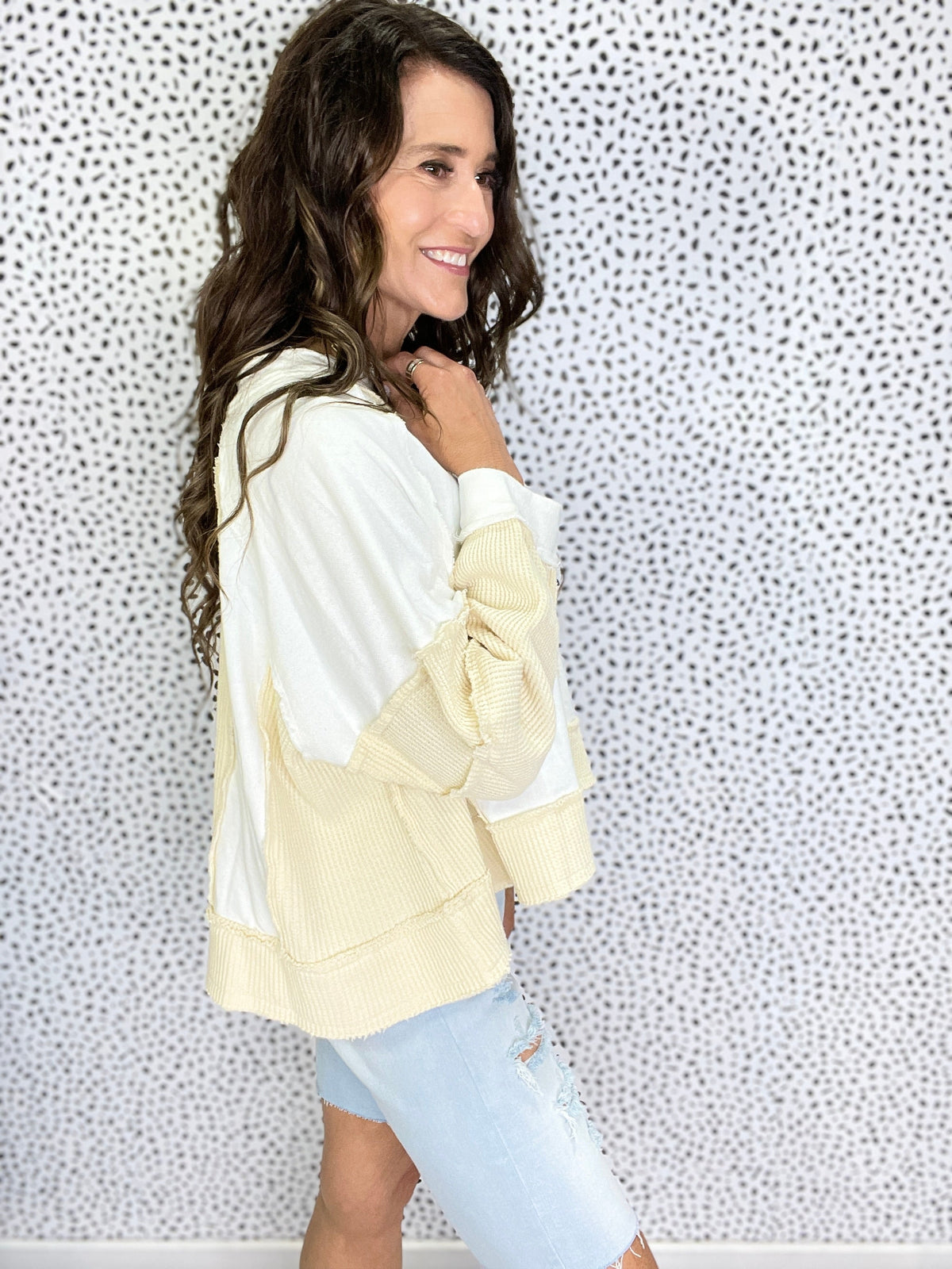 Pol Without You Multi Panel Oversized Top In 4 Colors: Ivory, Blue, Taupe, Brick *Final Sale*