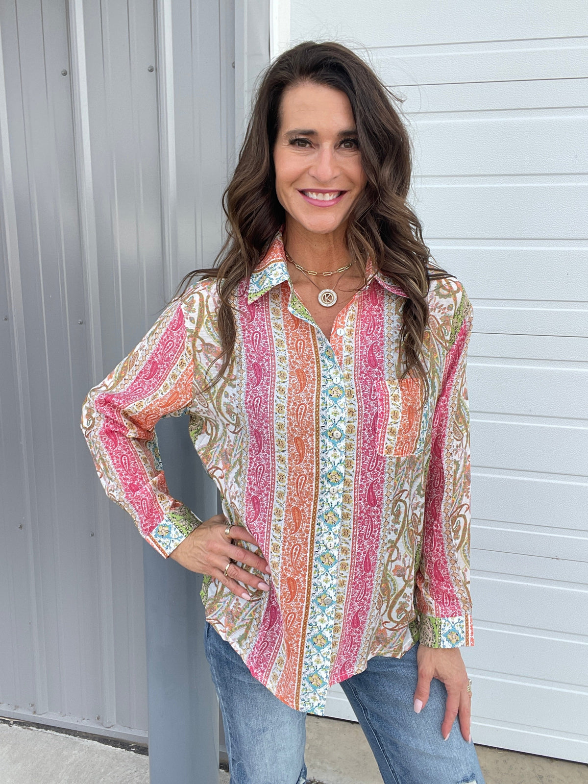 POL Mixed Emotions Vintage Washed Patterned Woven Shirt *Final Sale*