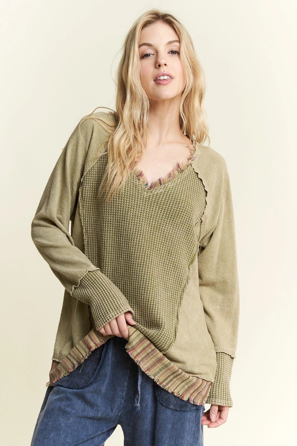 Frayed Stripe Detail Top In 2 Colors *Final Sale*