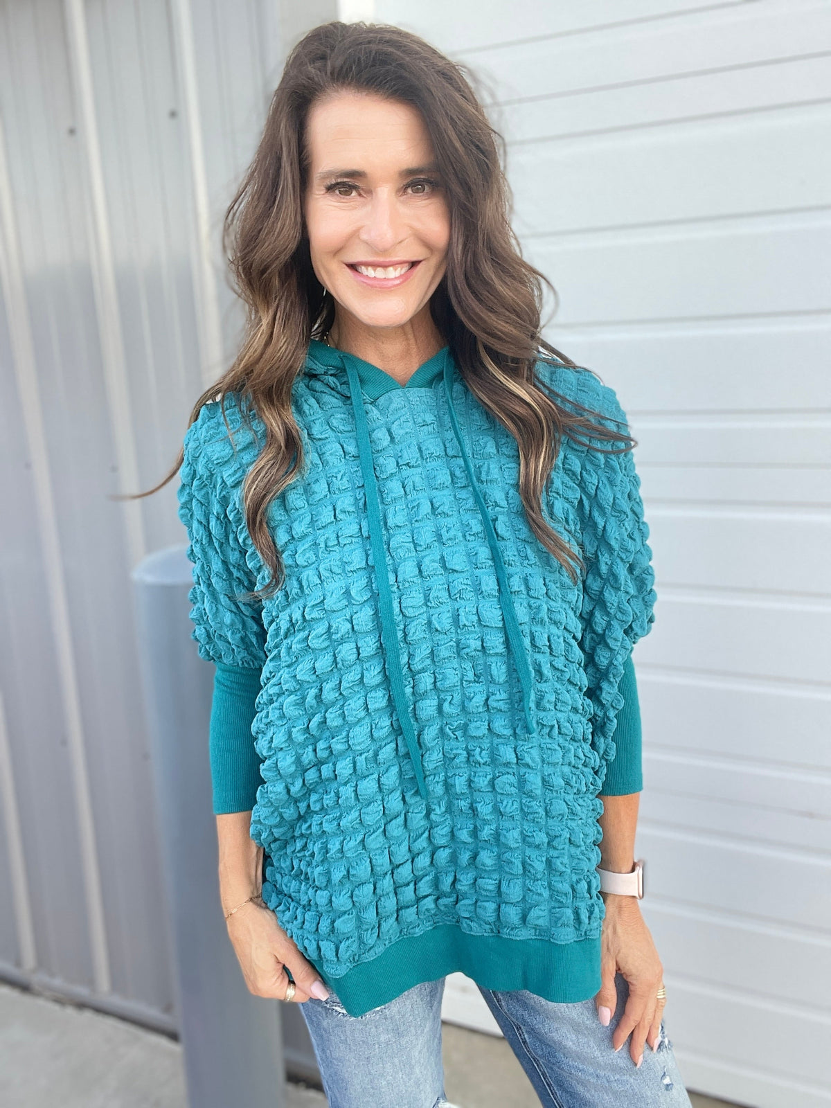 Bubbly Bliss Loose Fit Bubble Hoodie In 3 Colors: Black, Pink, Teal *Final Sale*