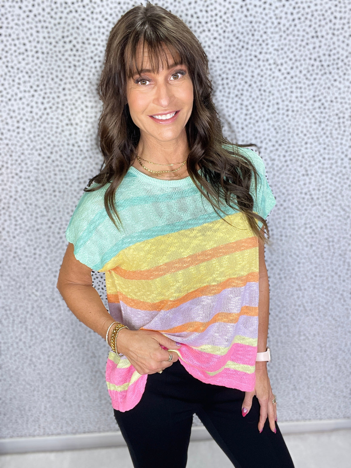 Walking The Park Lightweight Multicolor Short Sleeve Sweater *Final Sale*