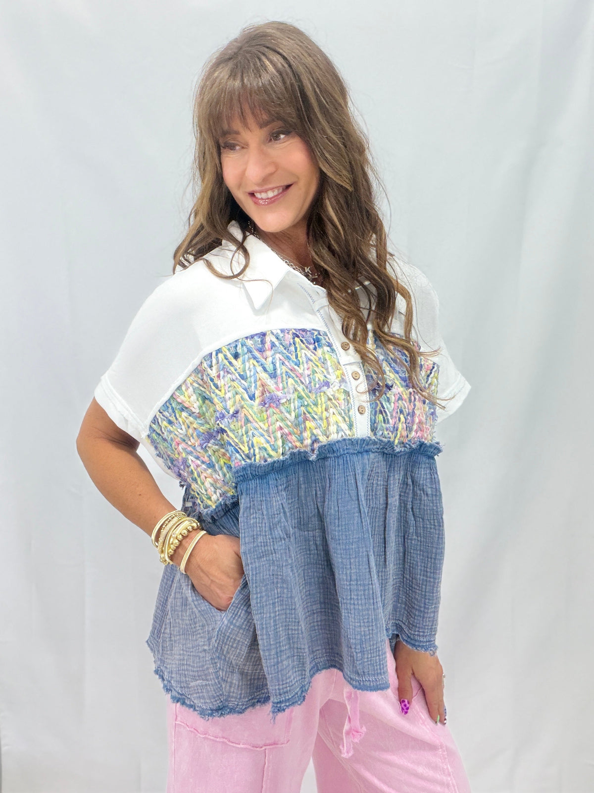 Oli & Hali I'll Handle It Placket Top In 2 Colors