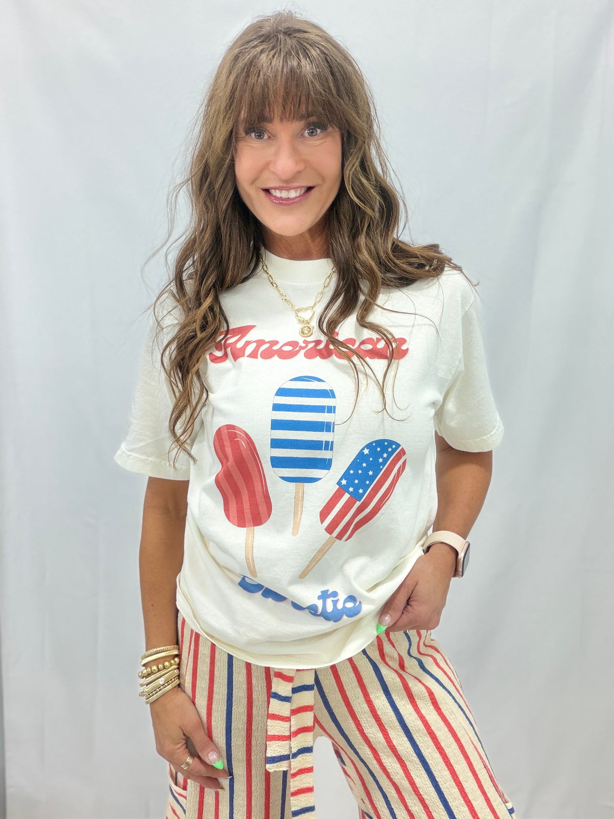 Patriotic Popsicle American Sweets  Short Sleeve Tee In Cream