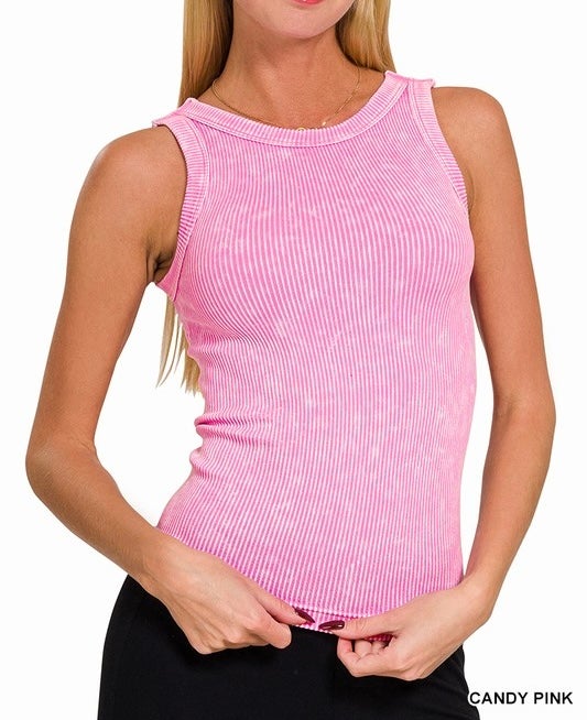 Mineral Wash Ribbed Reversable Tank Top In 18 Colors