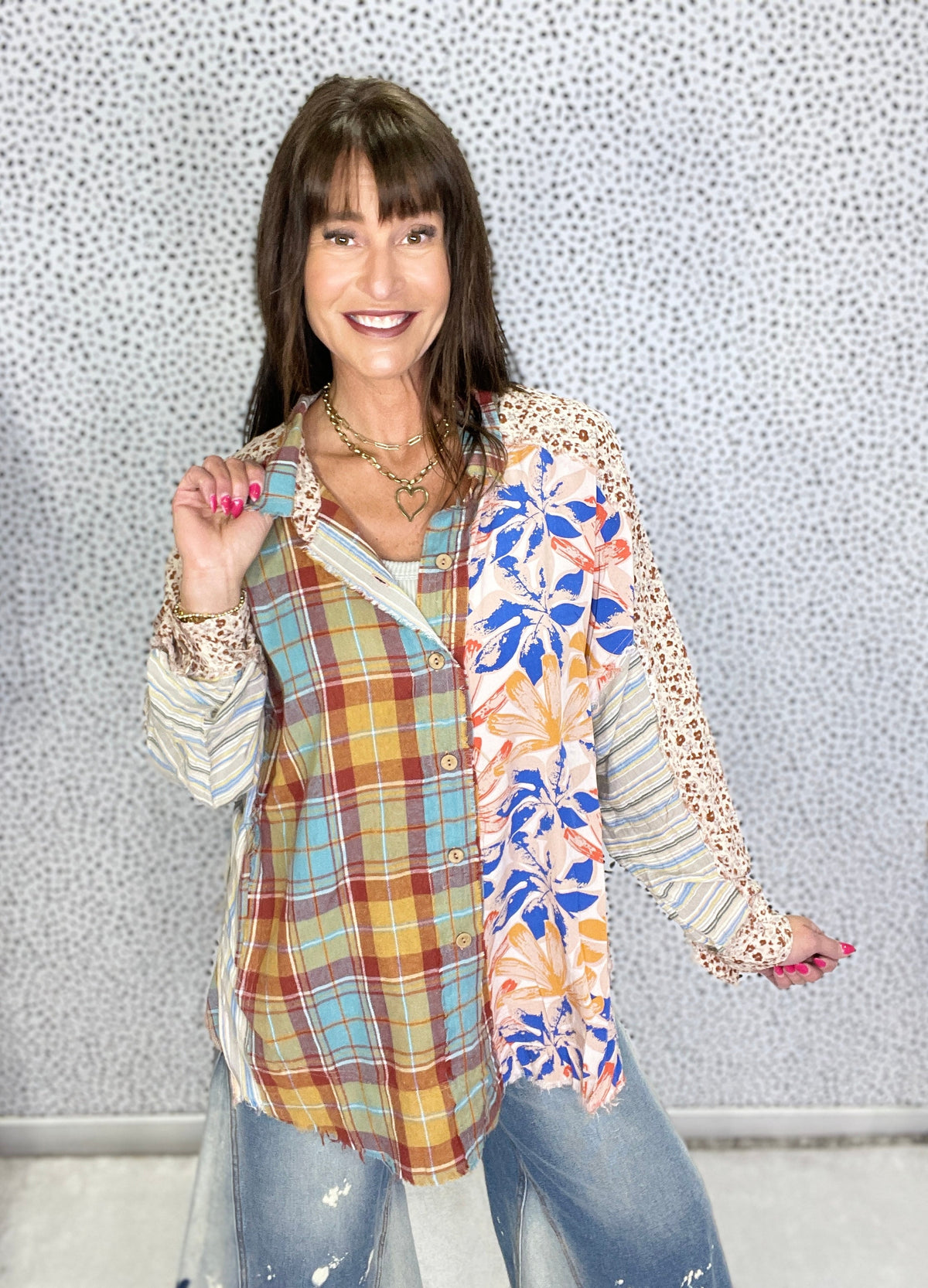 Oli & Hali Afterglow Washed Print Mix Button Down Top In 2 Colors *Final Sale*
