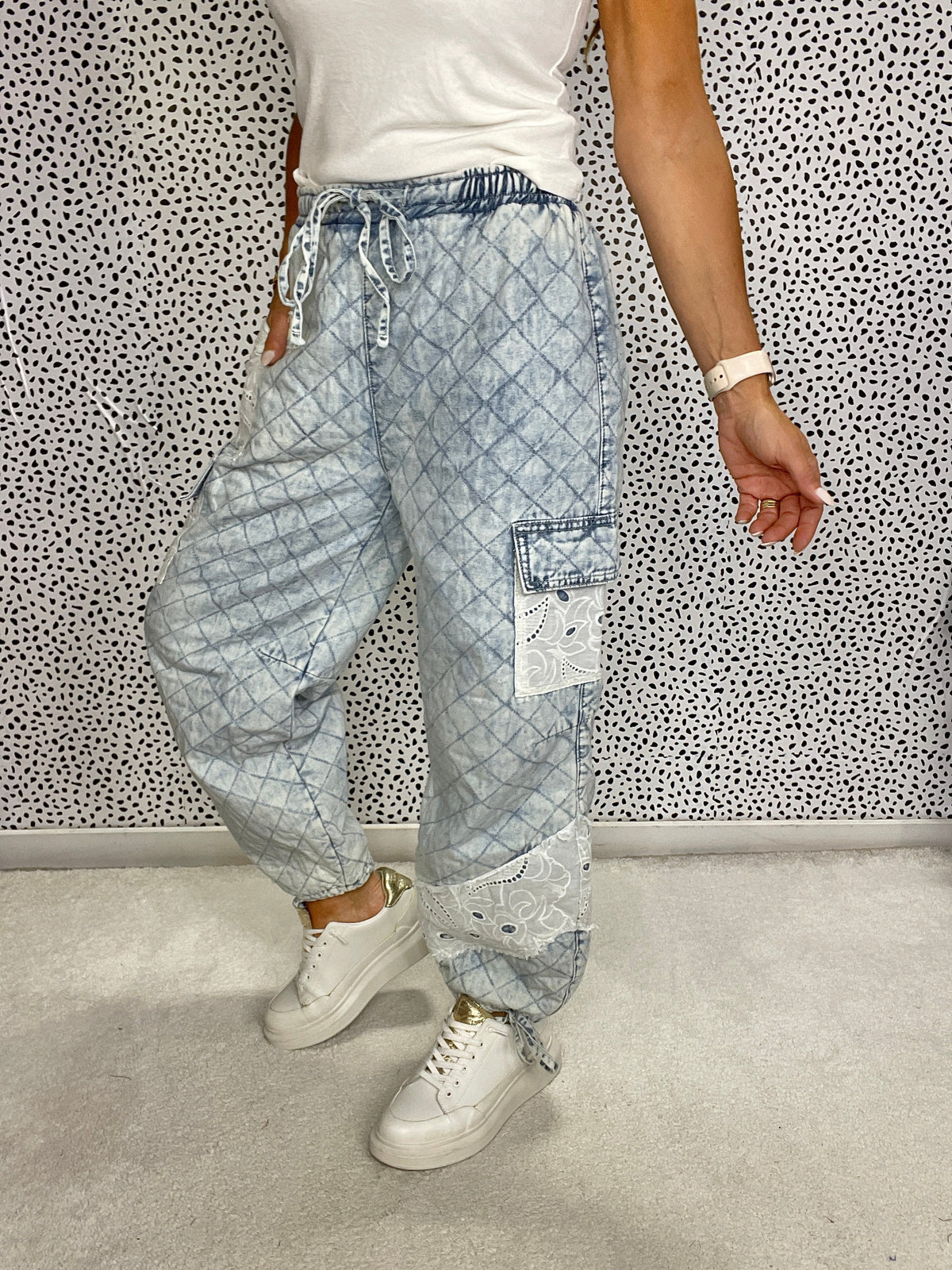 POL Pretty Please Quilted Joggers In Denim *Final Sale*