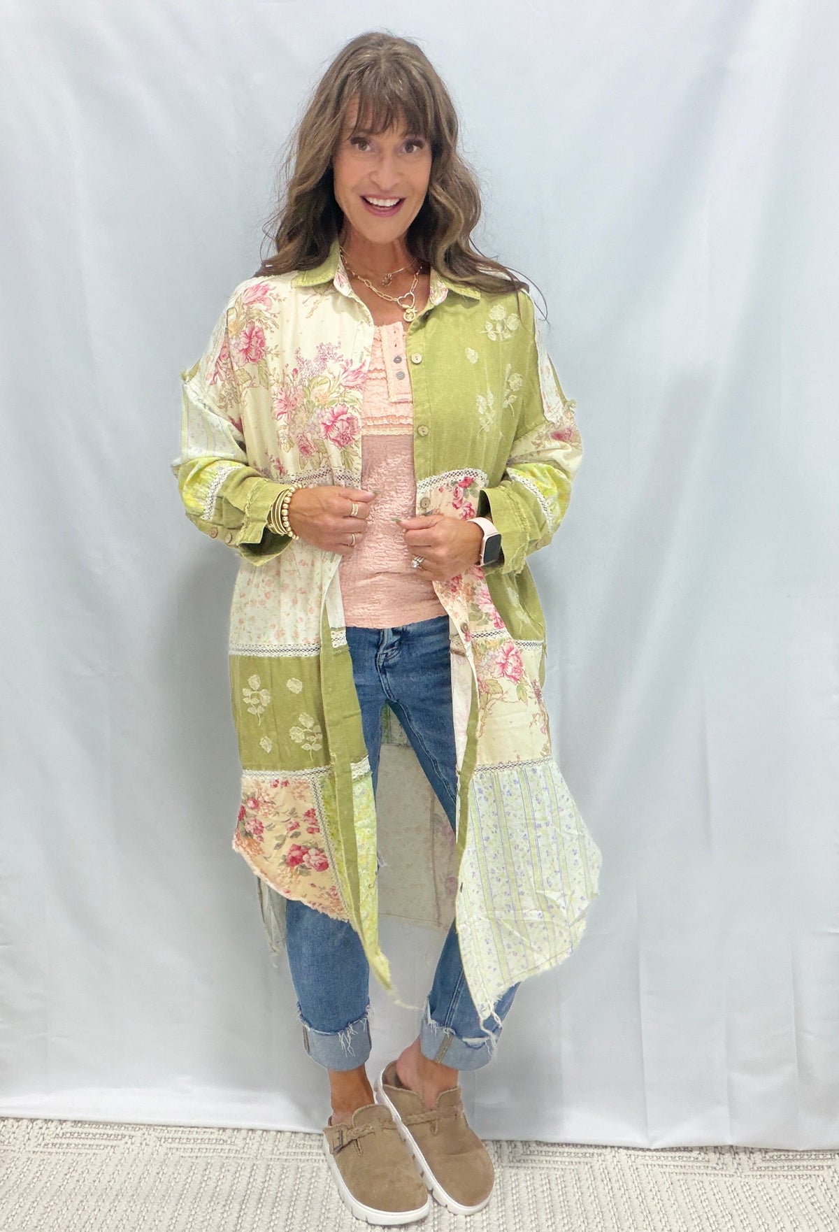 Oli & Hali Look My Way Multi Print Long Top Dress  In Olive