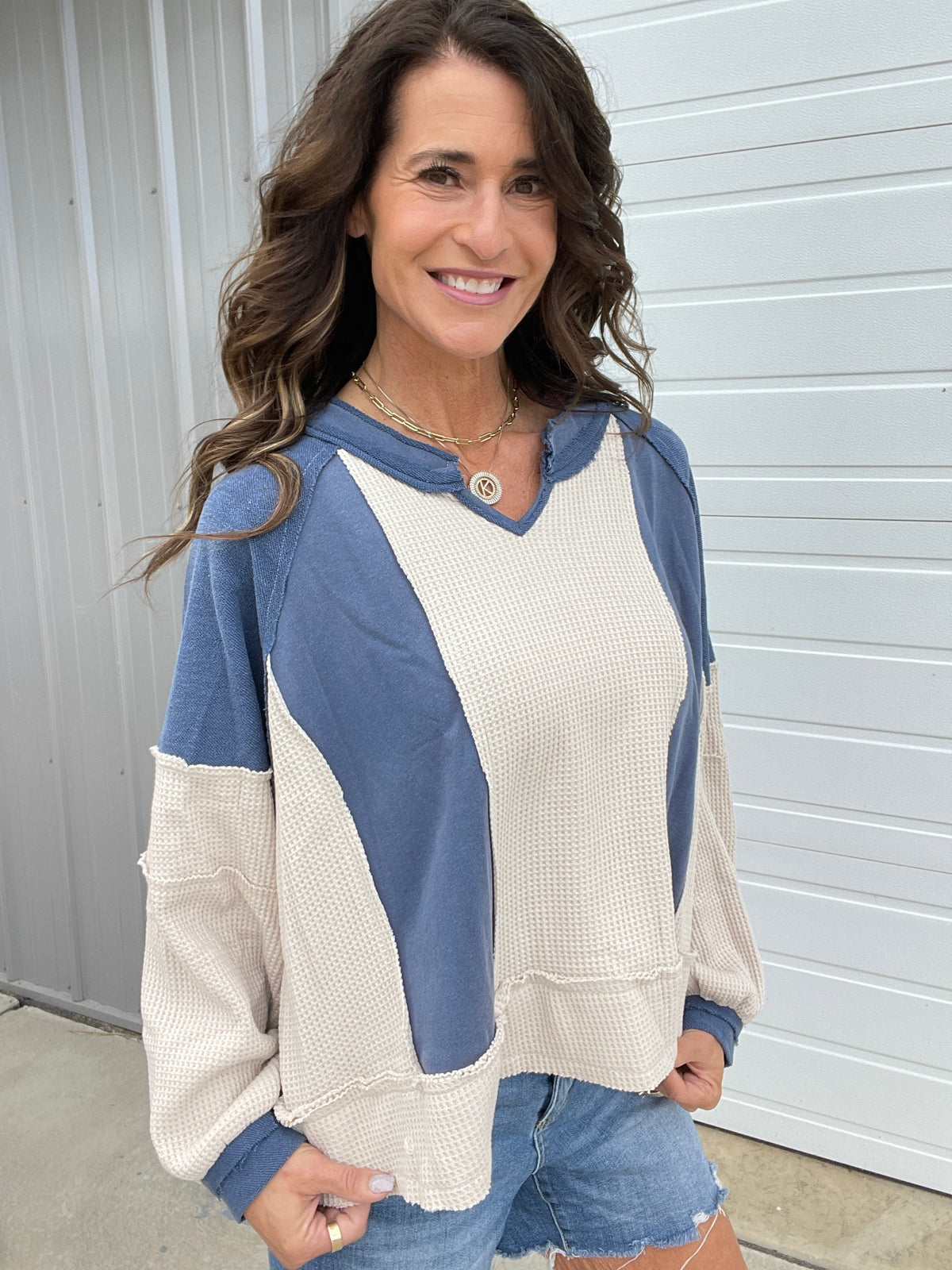 Pol Without You Multi Panel Oversized Top In 4 Colors: Ivory, Blue, Taupe, Brick *Final Sale*