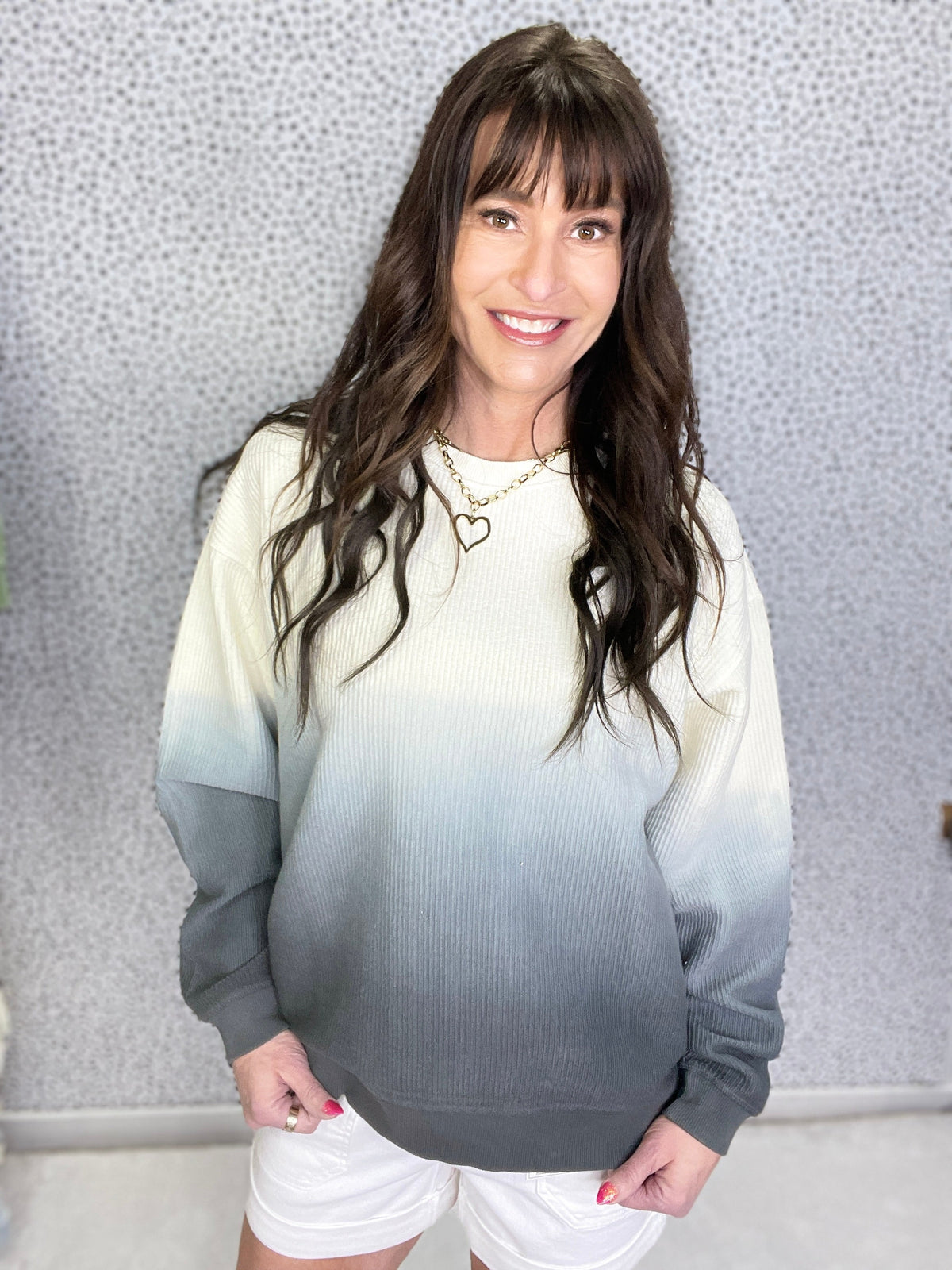 Ombre Spring Snow Washed Corded Crewneck Pullover Sweatshirt-3 Colors