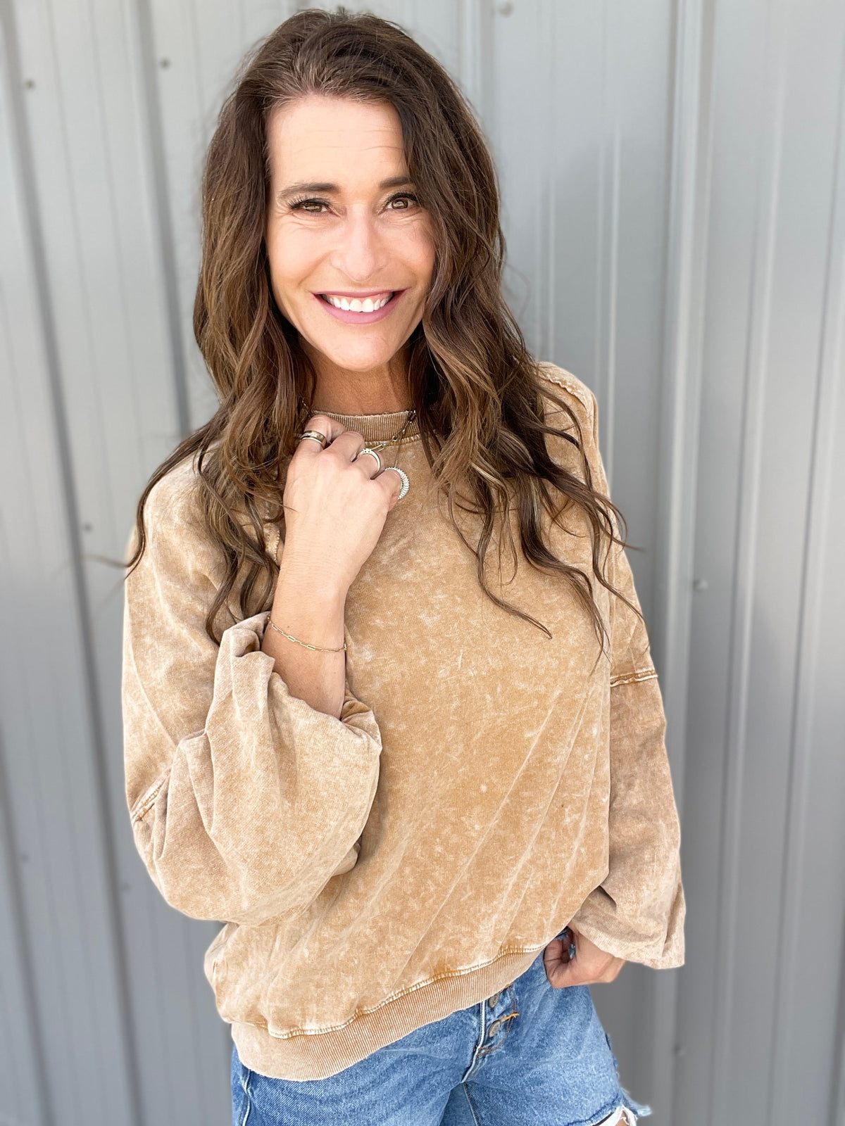 Where To Be Mineral Washed Top In 4 Colors: Camel, Denim, Sage, Orchid *Final Sale*
