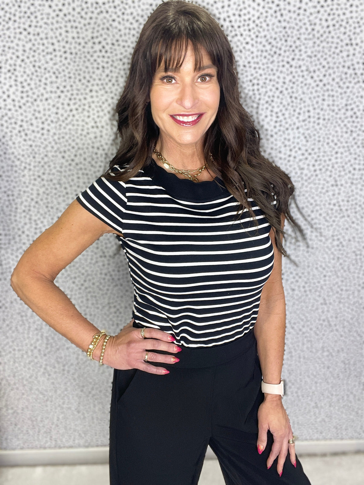 Sweet Life Short Sleeve Striped Knit Top In Black *Final Sale*