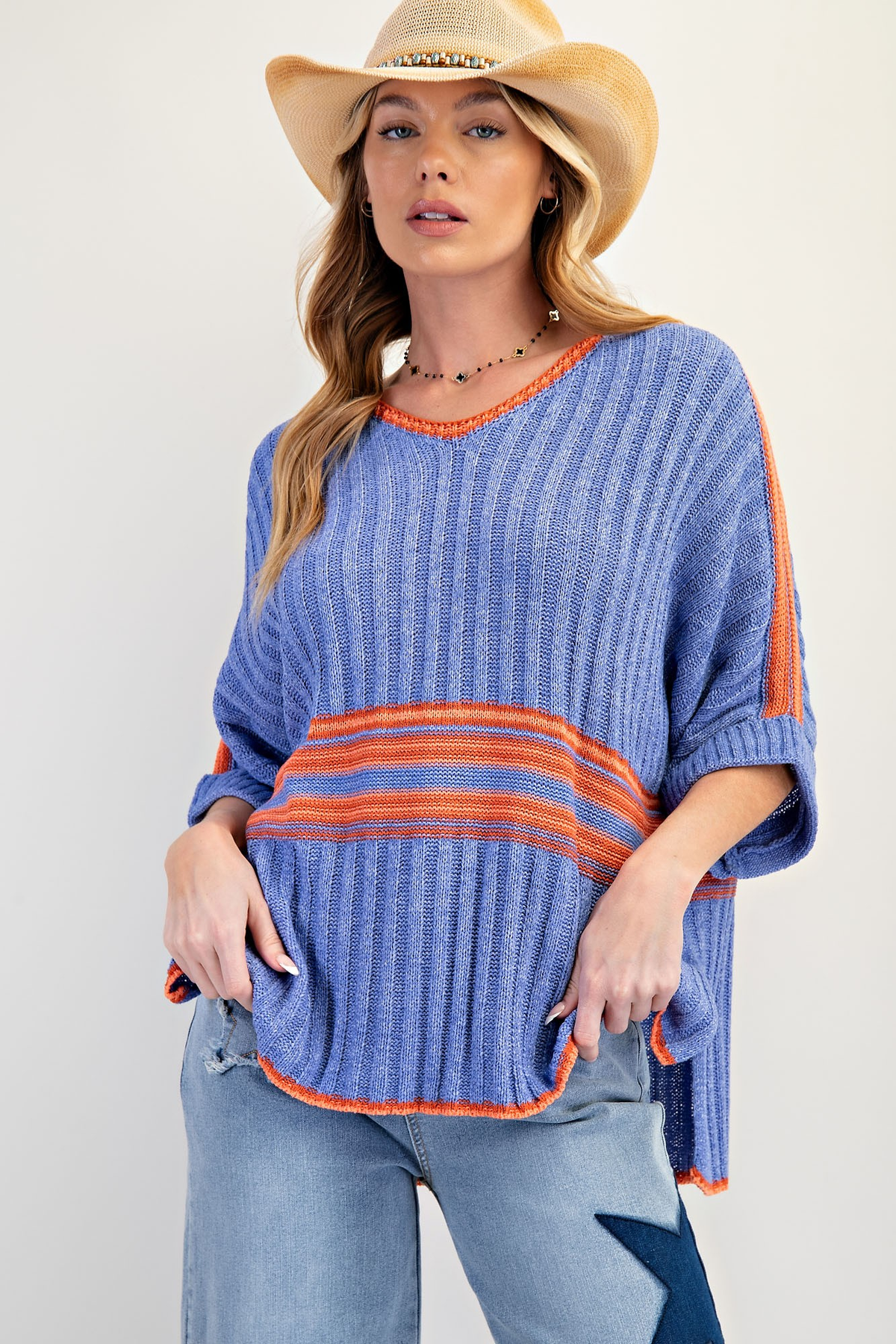 Vivid Valley V-Neck Short Sleeve Sweater Top In 2 Colors *Final Sale*