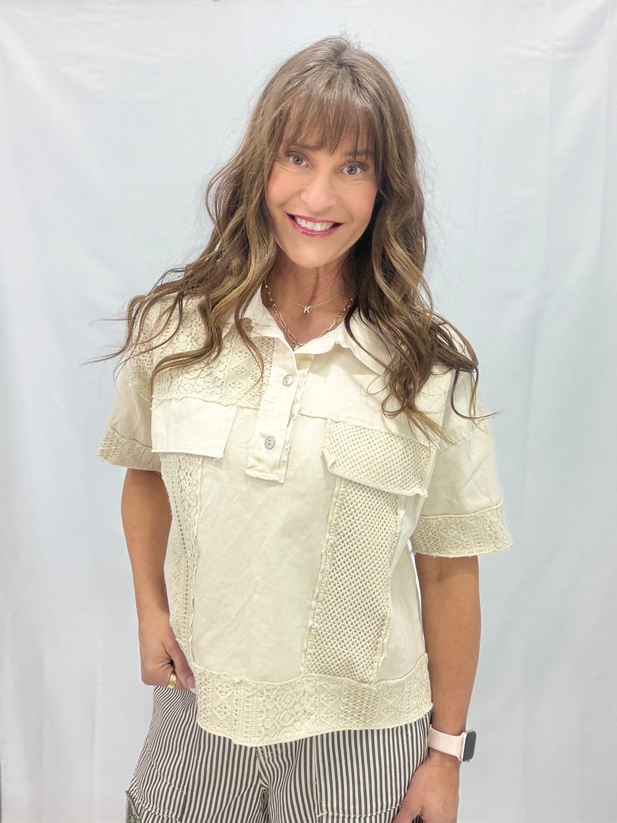 Wanderlust Weave Lace Mesh Button Top In 3 Colors