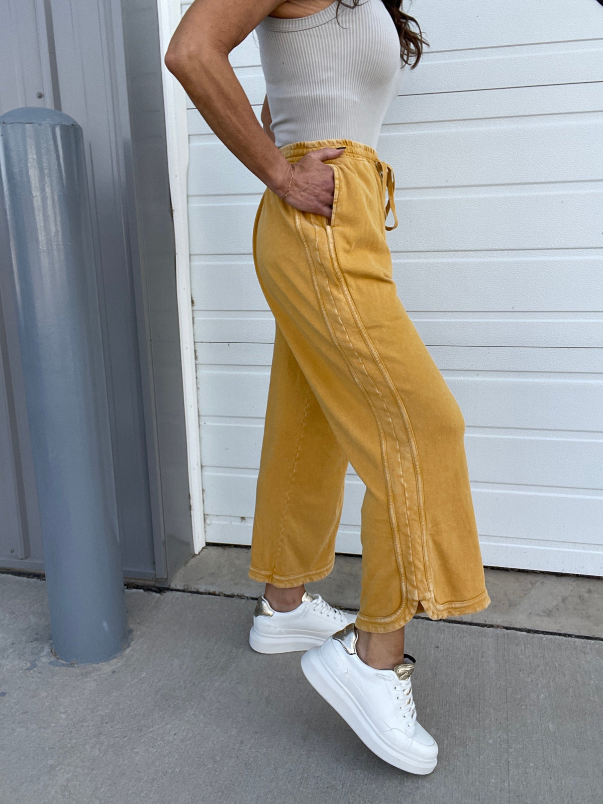 Another Level Terry Knit Pants In 7 Colors: Ash, Denim, Olive, Mustard, Mocha, Wine, Green *Final Sale*