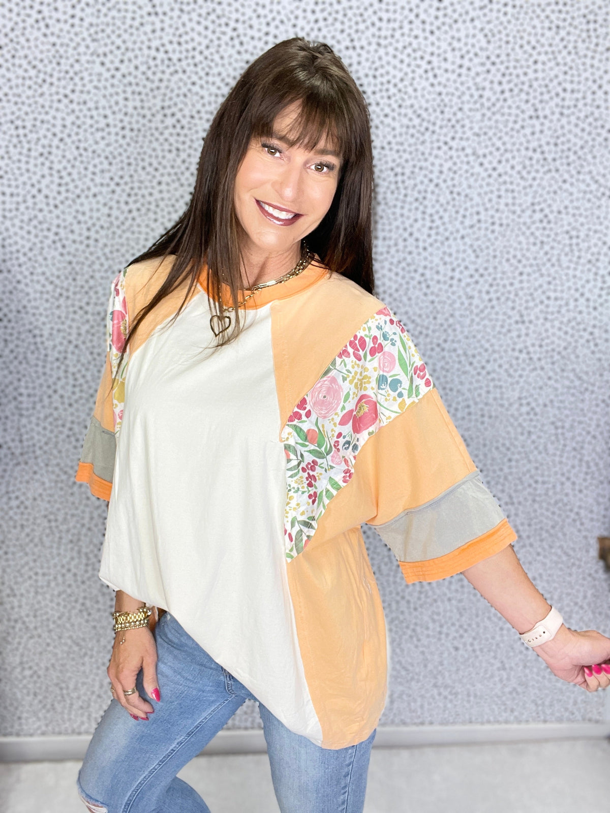 Blooming Burst Contrast Sleeves Raglan Top In 2 Colors *Final Sale*