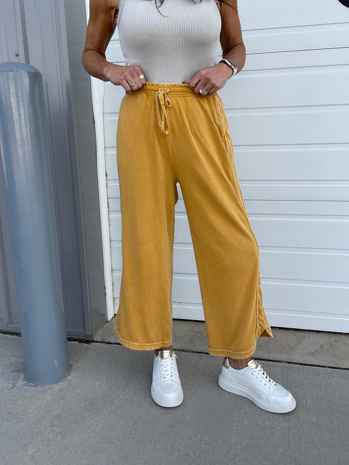 Another Level Terry Knit Pants In 7 Colors: Ash, Denim, Olive, Mustard, Mocha, Wine, Green *Final Sale*