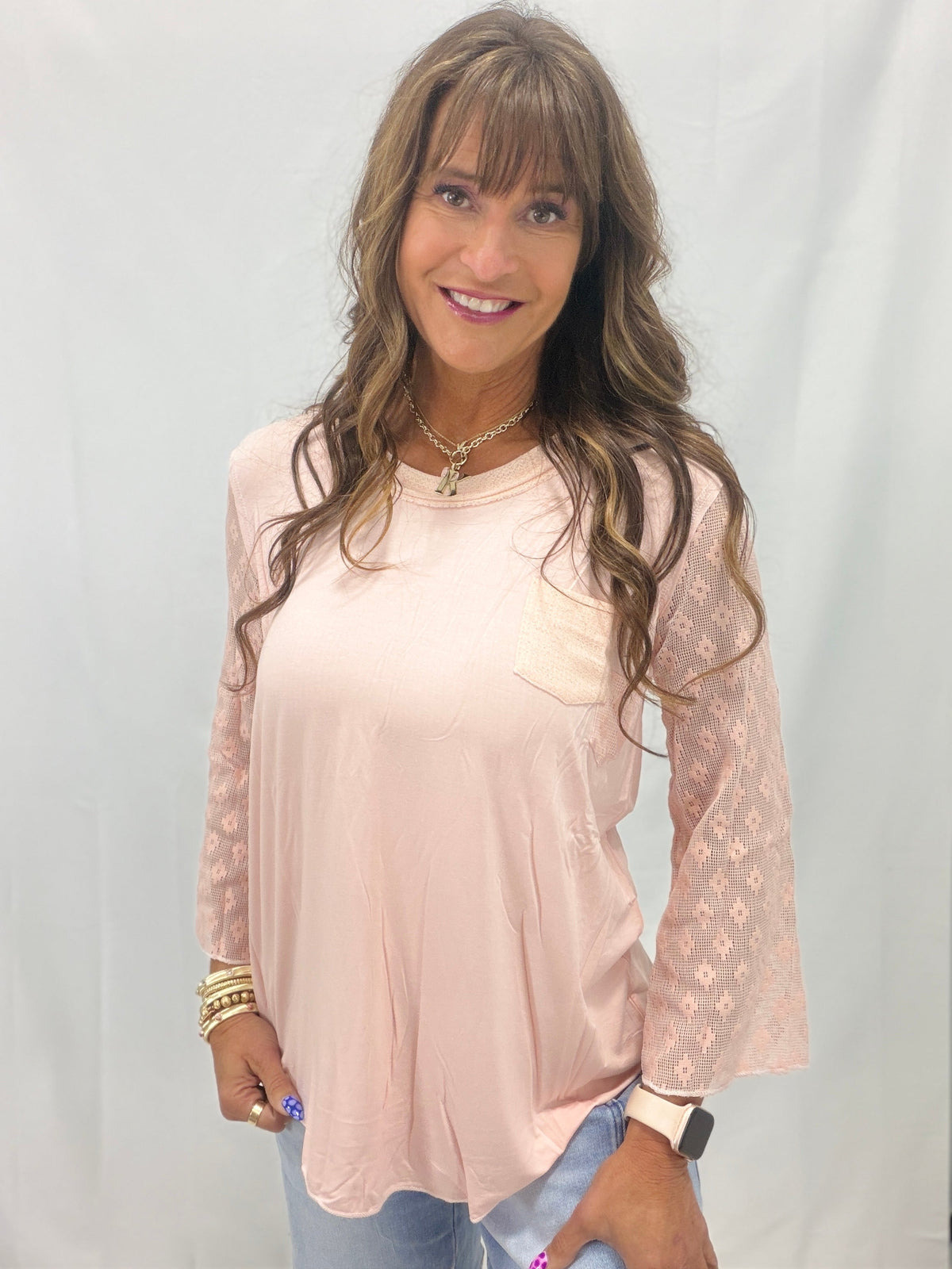 Pol Calm Whisper Lace Sleeve Top In 2 Colors
