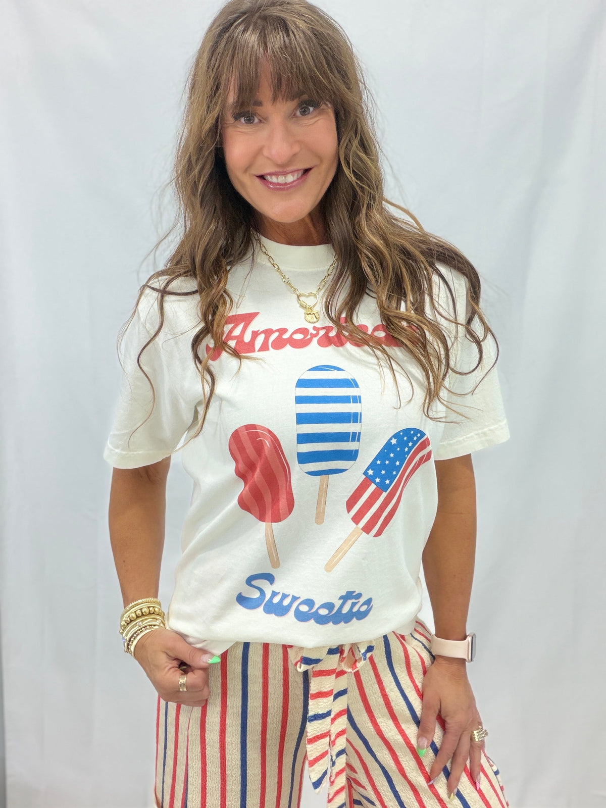 Patriotic Popsicle American Sweets  Short Sleeve Tee In Cream