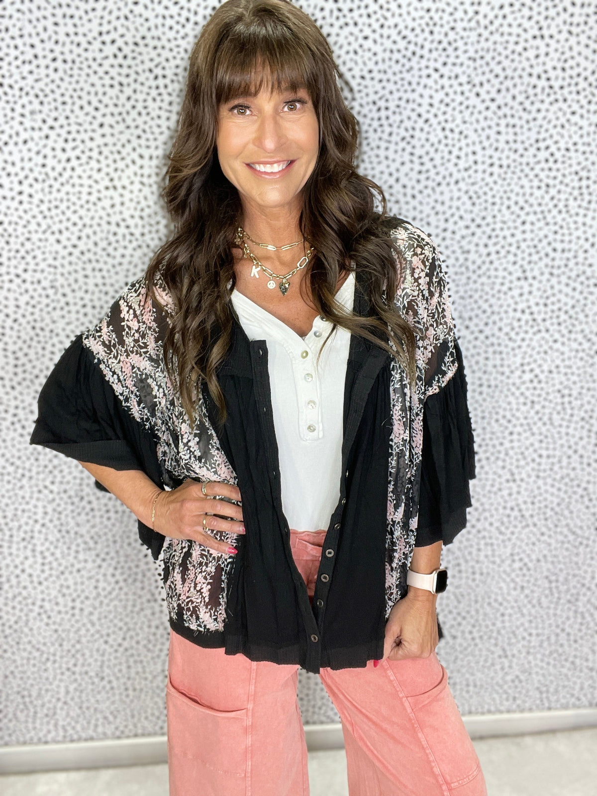 Pol Flora Breeze Mixed Hoodie Top in 2 Colors