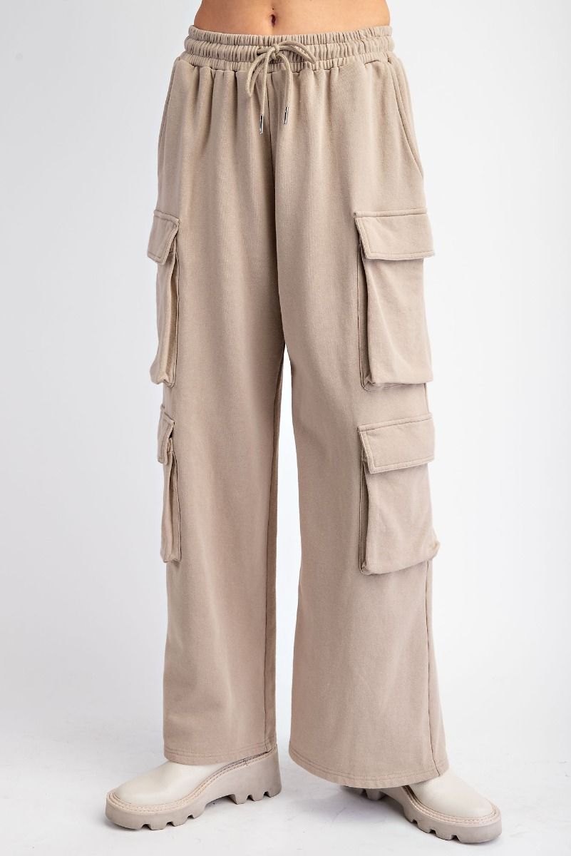 Live Freely Terry Knit Cargo Pants In 3 Colors: Denim, Khaki, Mocha