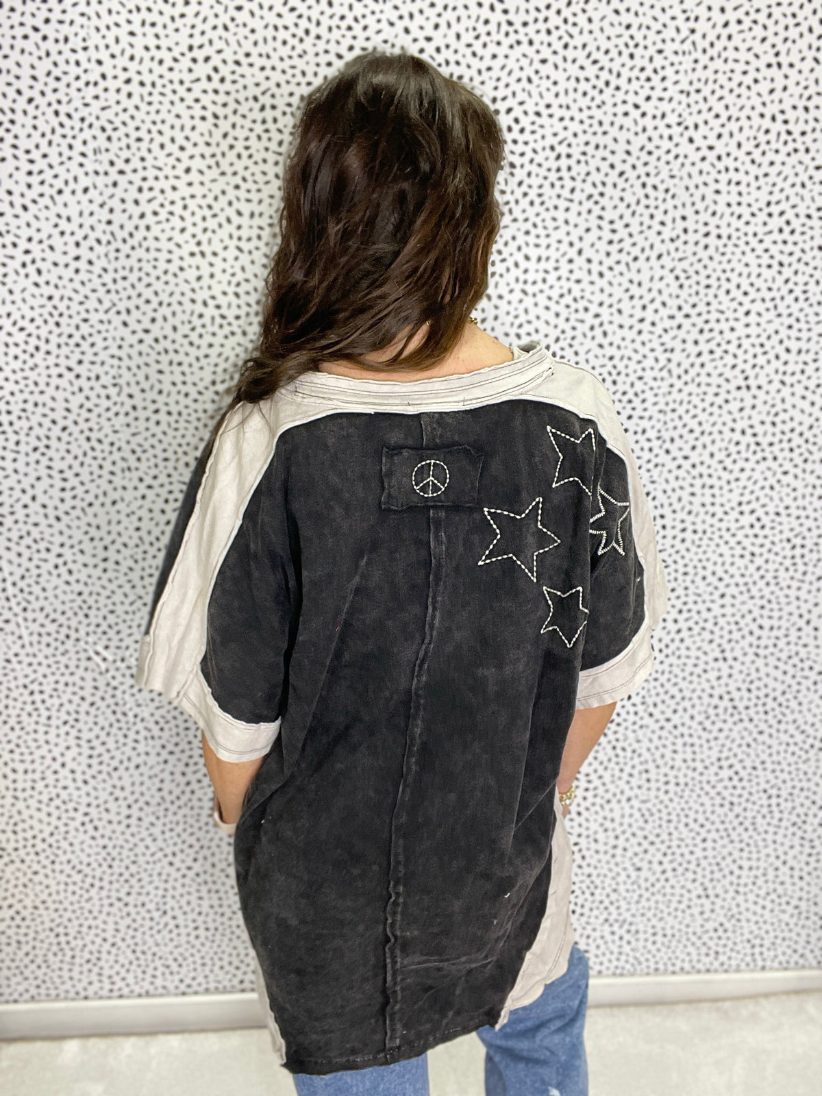 You Make A Wish Mineral Washed V-Neck Star Stitch Tunic In 2 Colors *Final Sale*