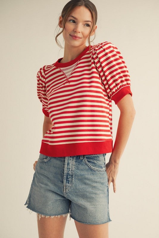 Striped Terry Top In Red *Final Sale*