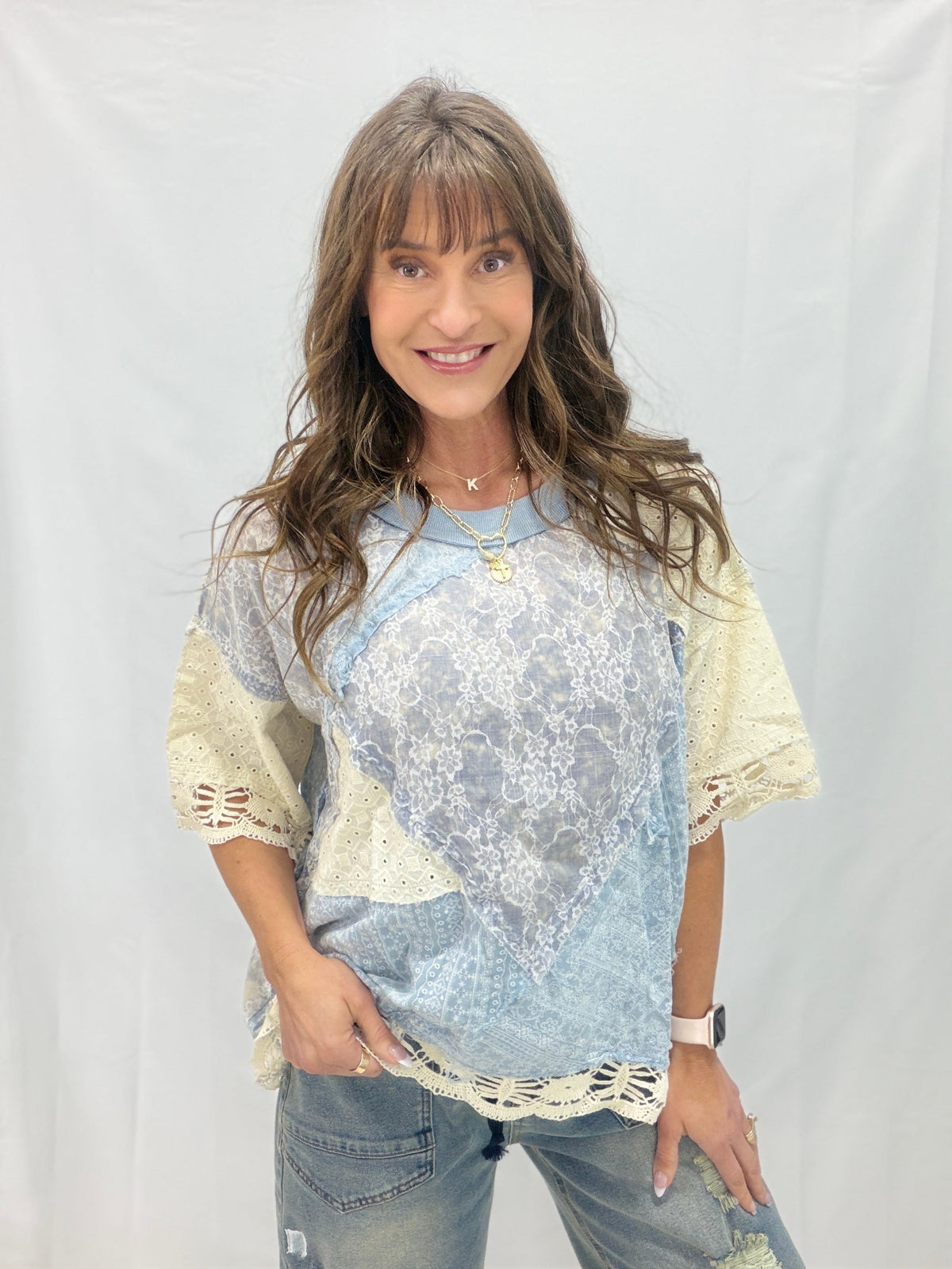 Oli & Hali Washed Fabric Mix Top *Final Sale*