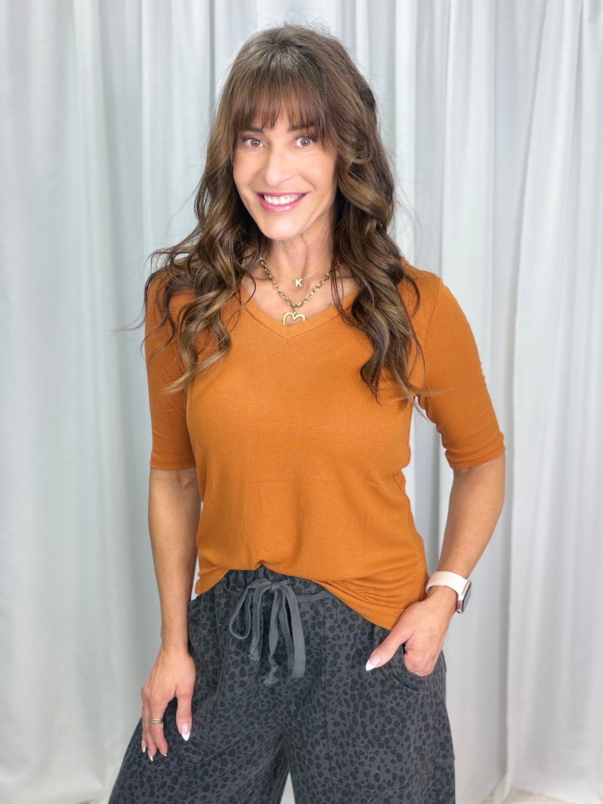 Grace Ribbed Reversable V-Neck Or Round Neck Top in 2 Colors