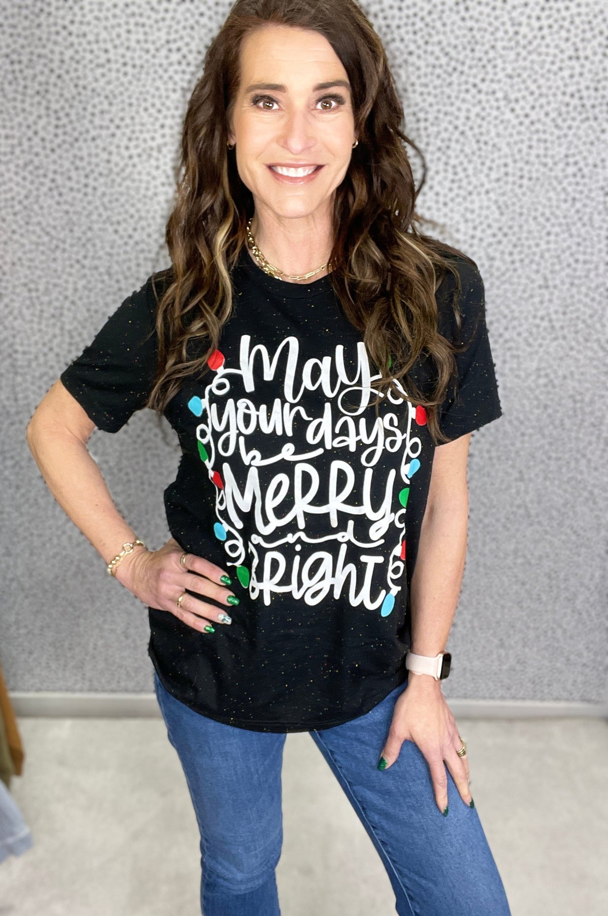 May Your Days Be Merry & Bright Black Confetti Tee