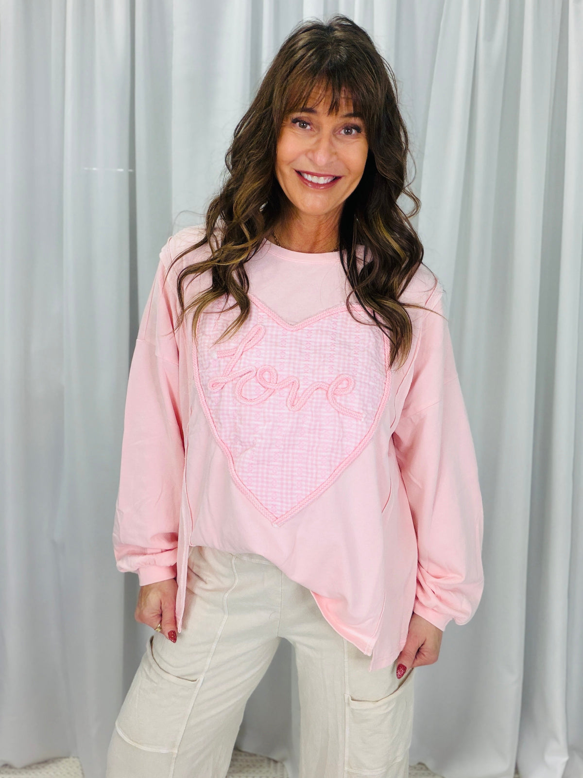 Love Notes Washed Terry Pullover In Pink