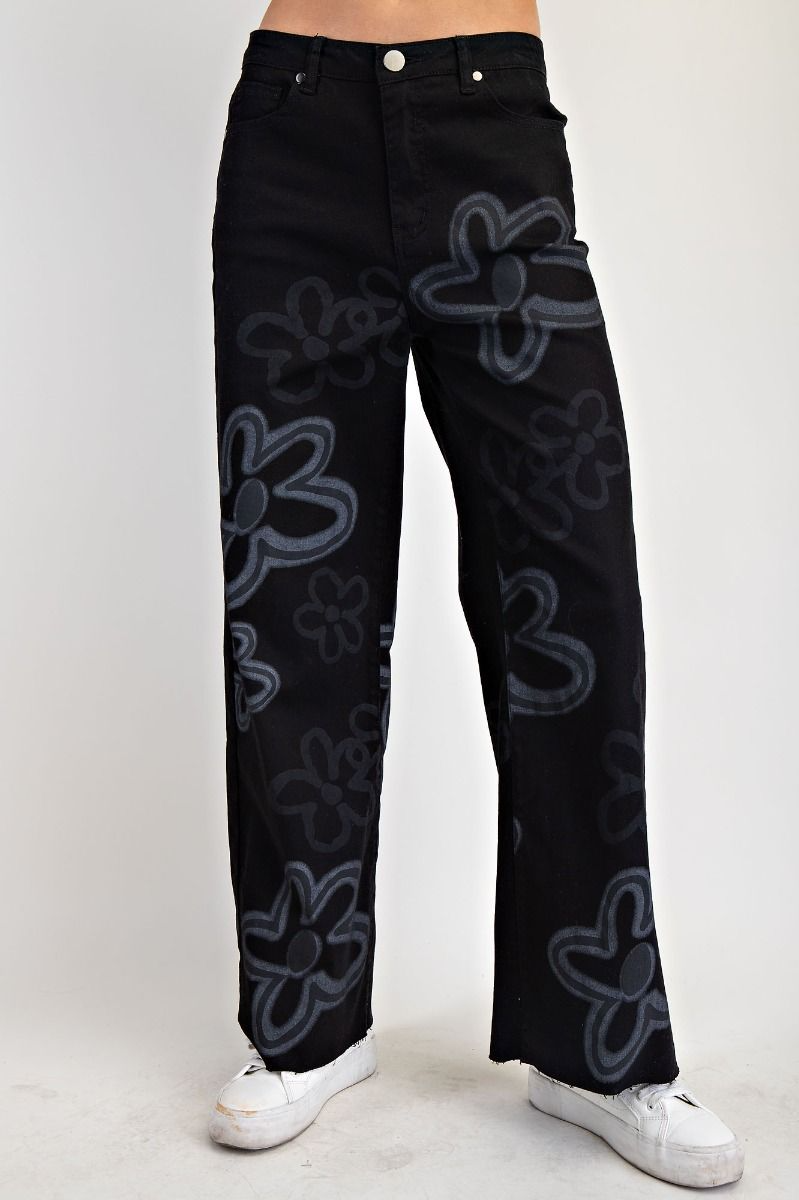 Inked Blossoms Flower Print Wide Leg Pants In 2 Colors