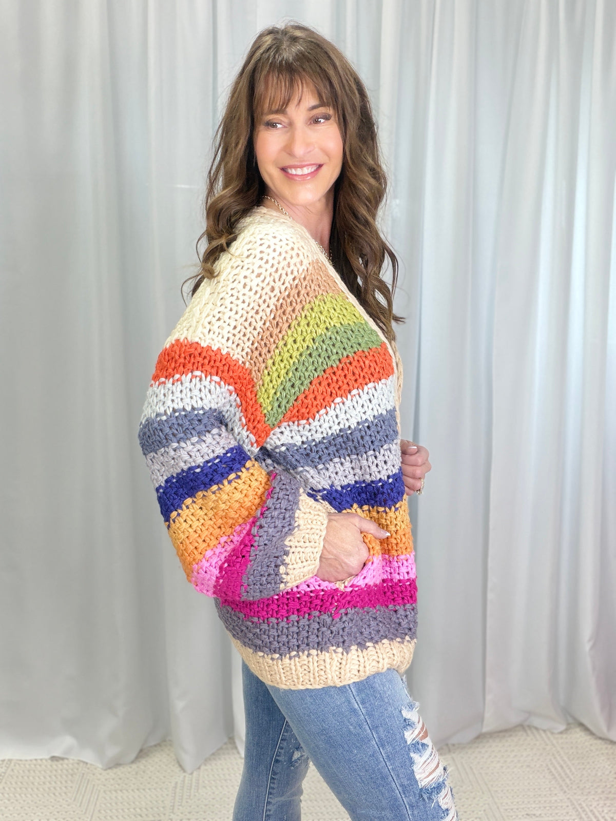 Colorburst Basketweave Cardigan in Cream