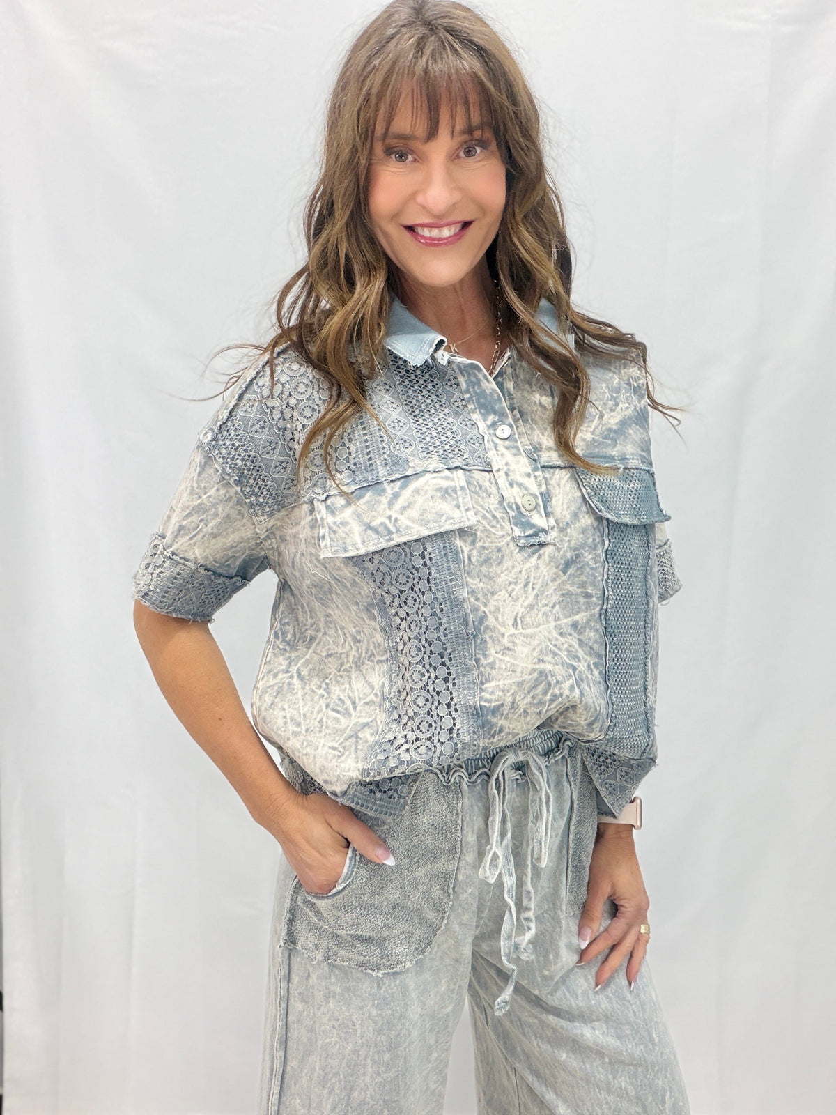 Wanderlust Weave Lace Mesh Button Top In 3 Colors