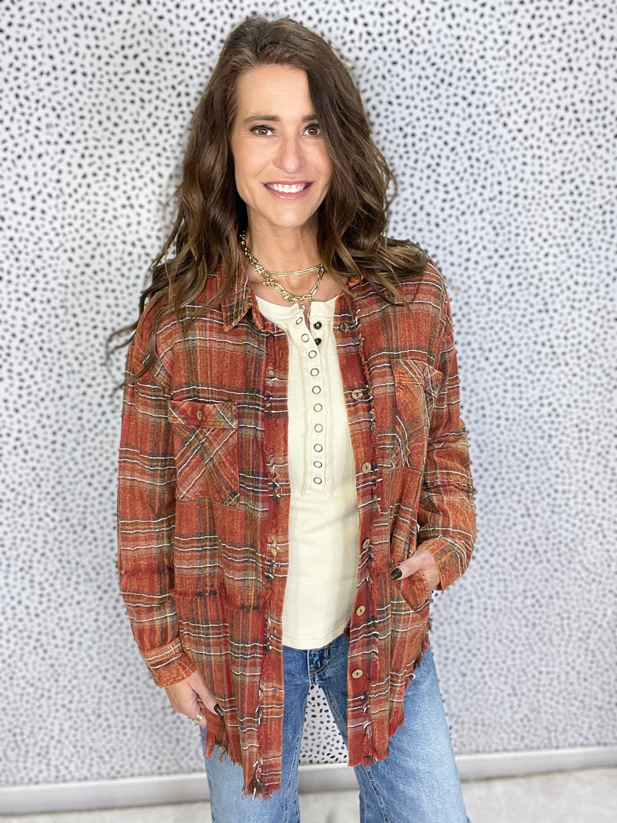 Oli & Hali Fall Park Mineral Washed Plaid Top In 2 Colors *Final Sale*