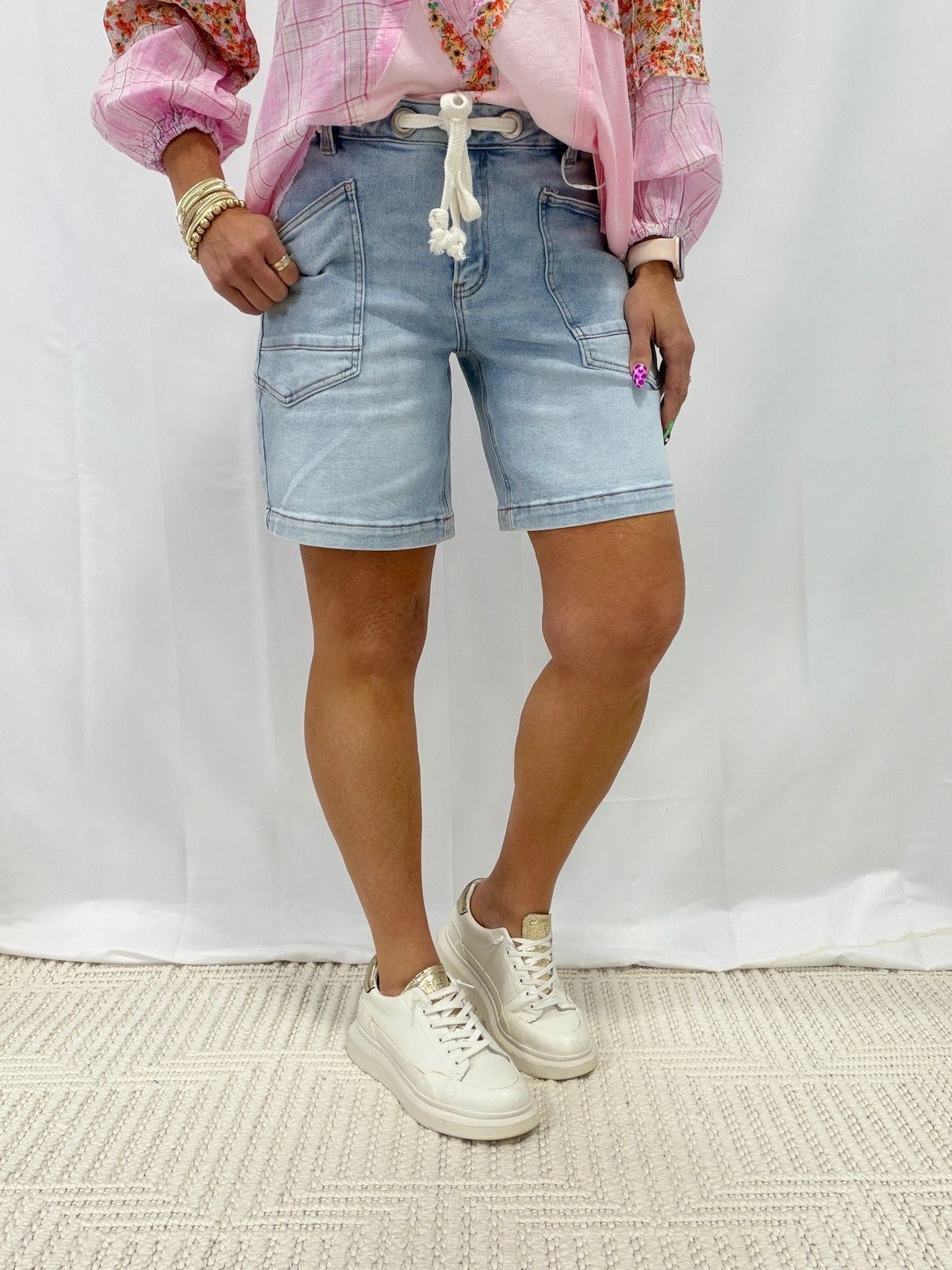 Just Because Grommet Detail Drawstring Short In Light