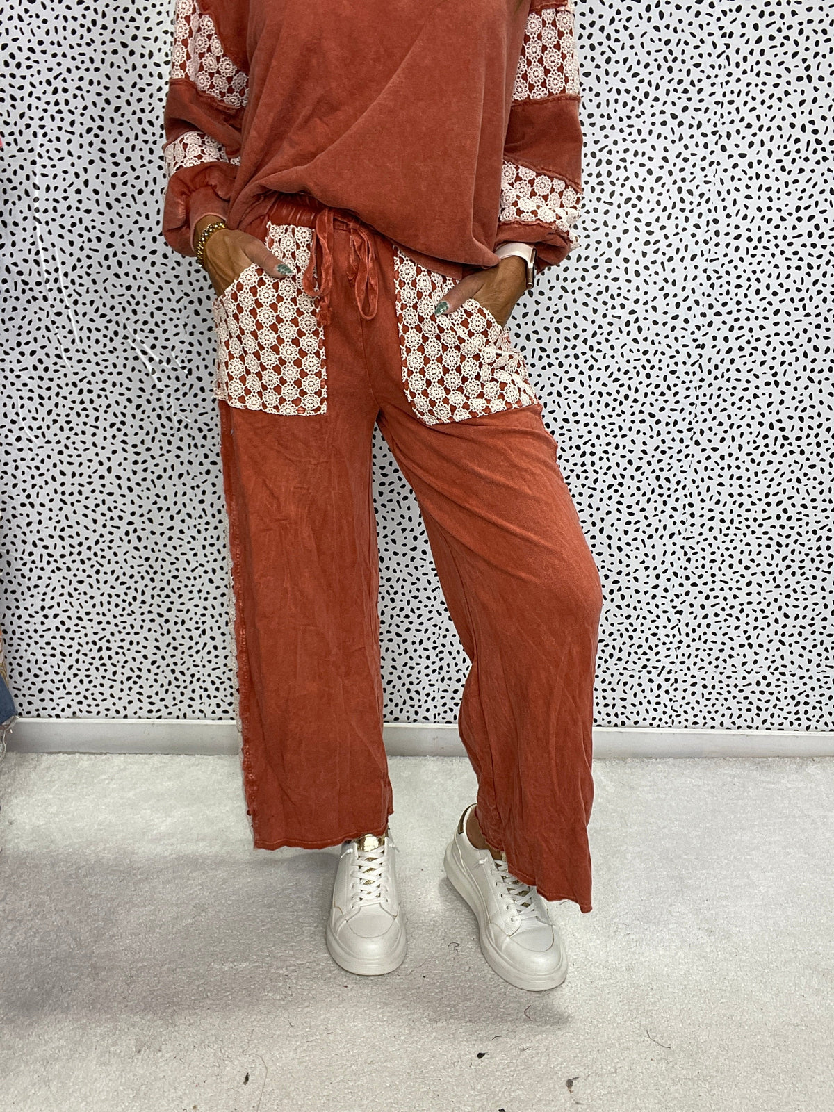 Mineral Wash Floral Daisy Trim Pants In 6 Colors