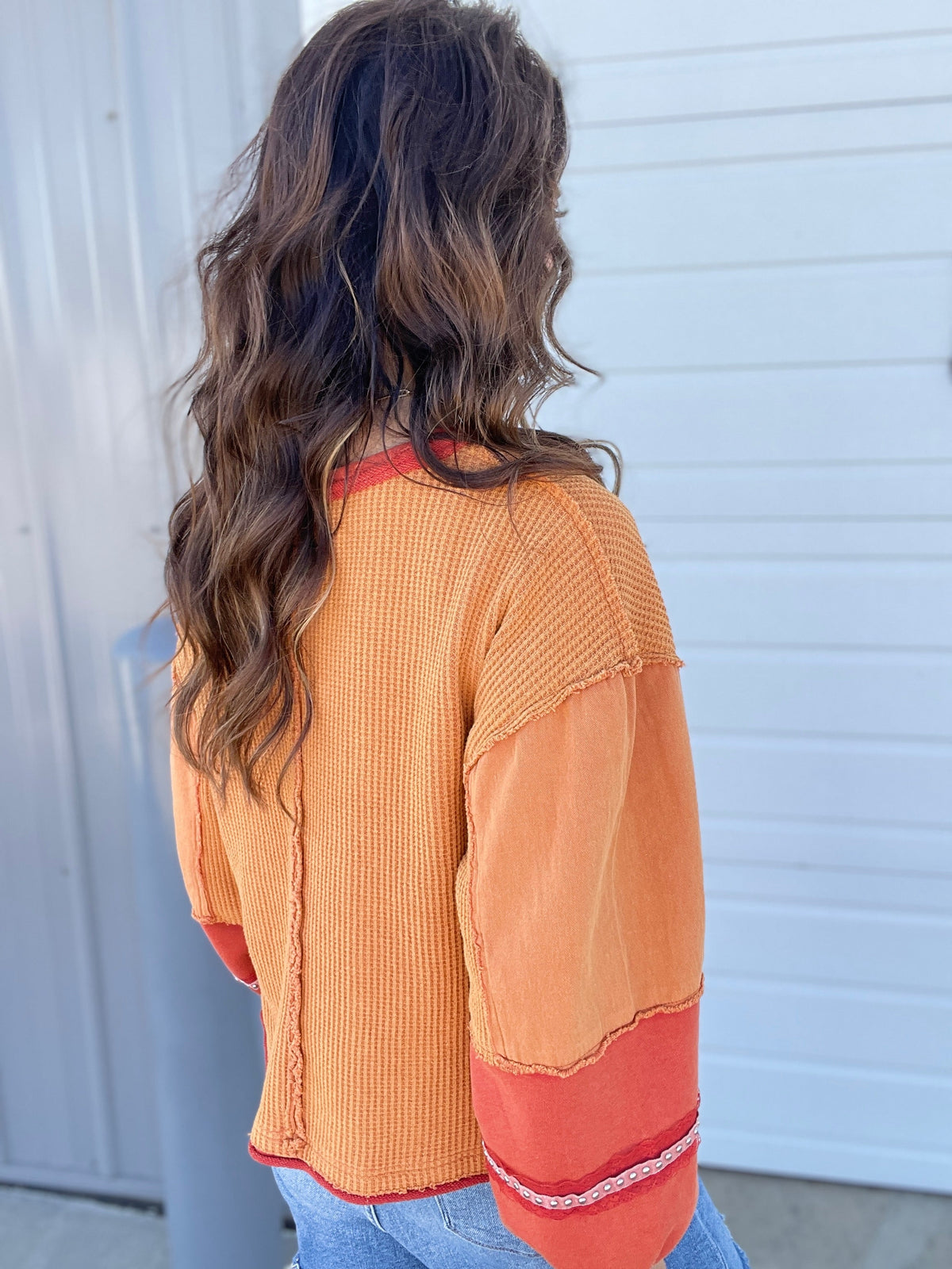 Pol Imaginary Friends Lace Trim Knit Top In Harvest Orange *Final Sale*