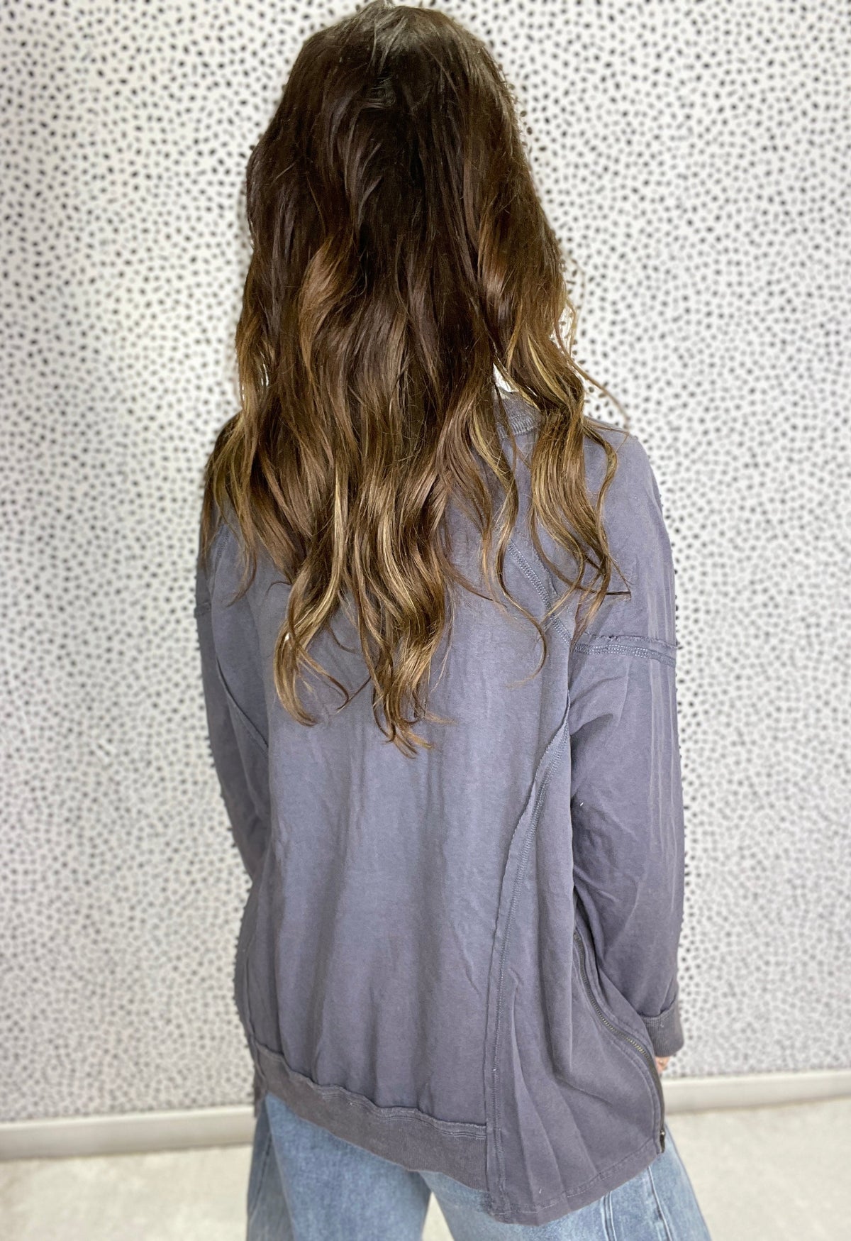 Wish Upon A Star Washed Patchwork Long Sleeve Top In 3 Colors