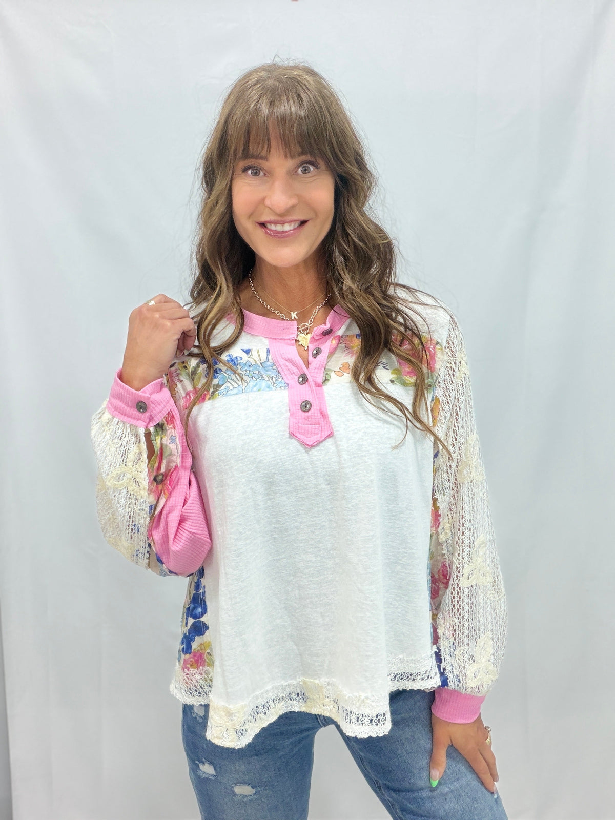 Meadow Daydream Patchwork Henley in 3 Colors
