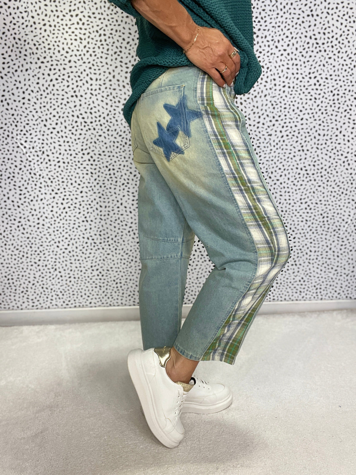 Plaid Star Print Washed Barrel Pants *Final Sale*