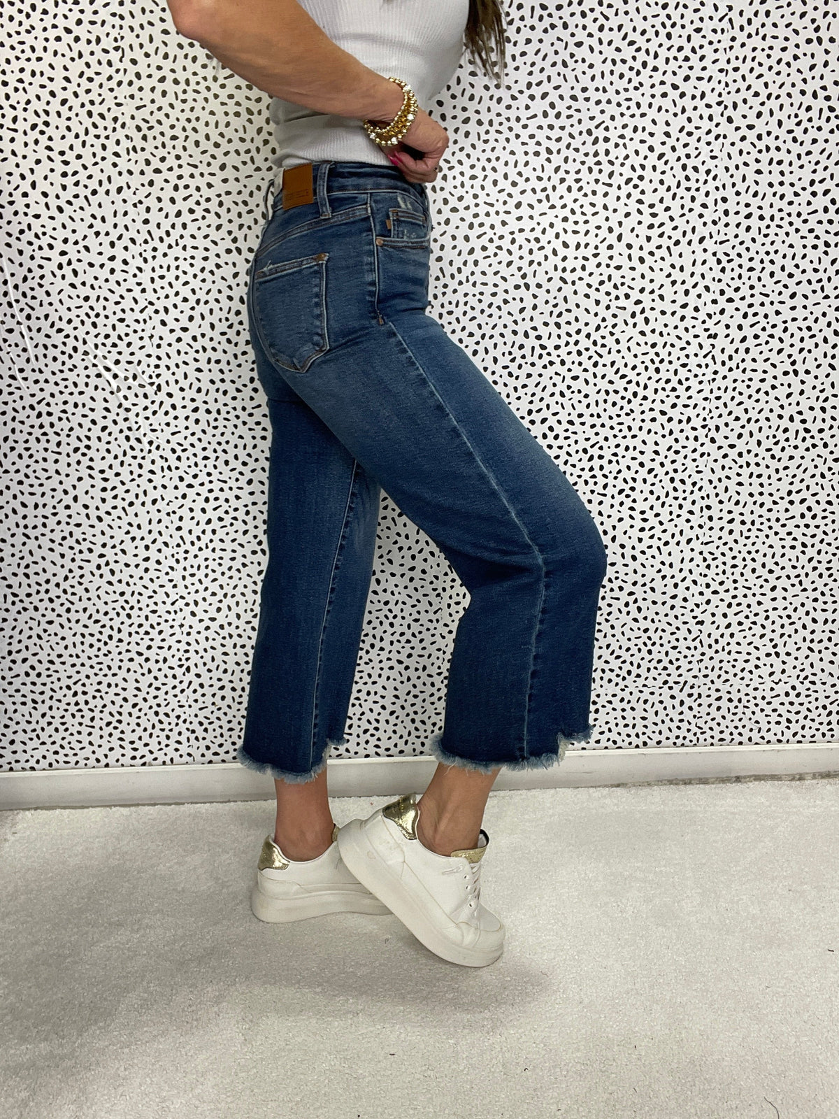 Judy Blue Hannah High Rise Button Fly Destroy Hem Crop Wide Jeans 887 In Medium