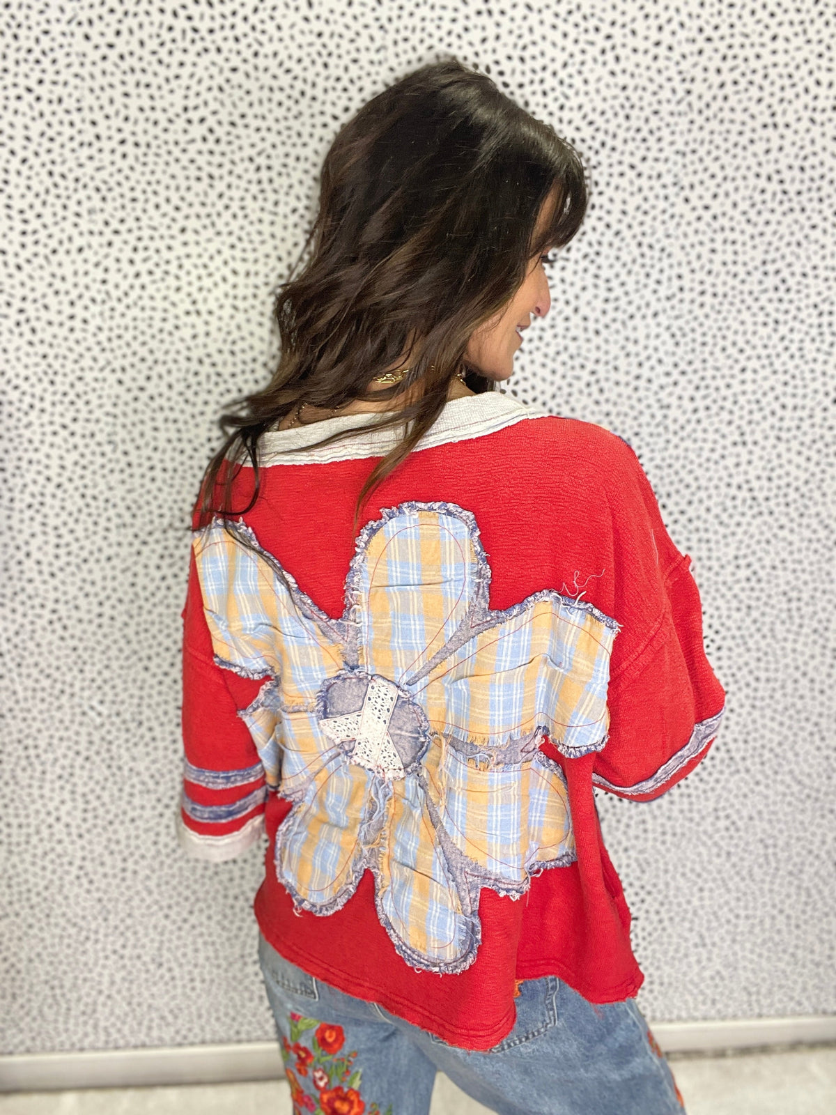 Oli & Hali Boho Bloom Patchwork Knit Top In 2 Colors